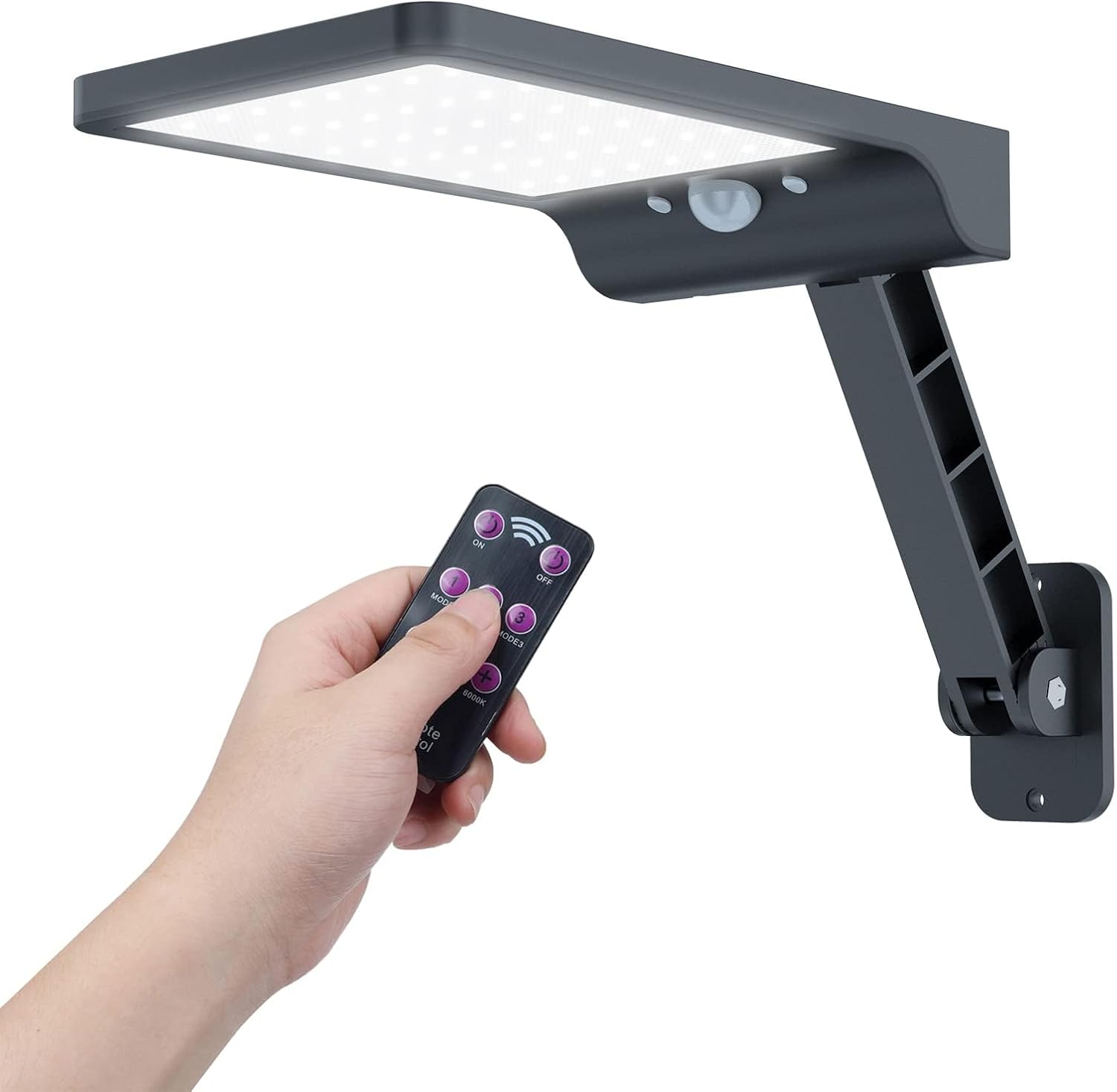 Lampa zewnętrzna solarna, lampa LED z czujnikiem ruchu, 3 regulowanymi trybami, wodoodporna IP65, mocne lampy uliczne ze zdalnym sterowaniem