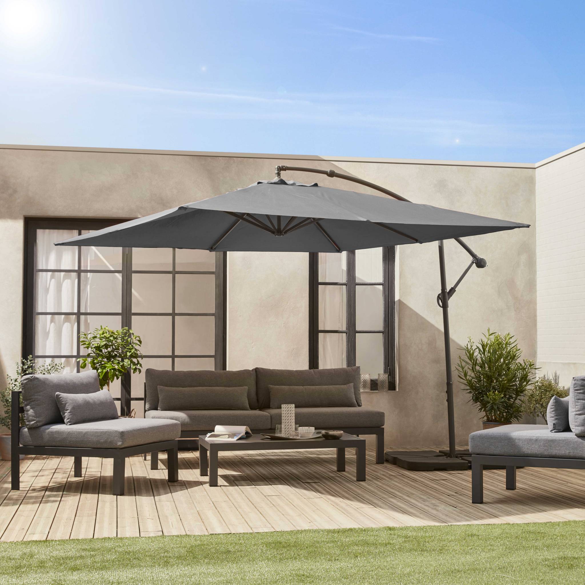 3x3m guarda-sol quadrado offset, Hardelot, Cinza, 300x295x250 cm - 2