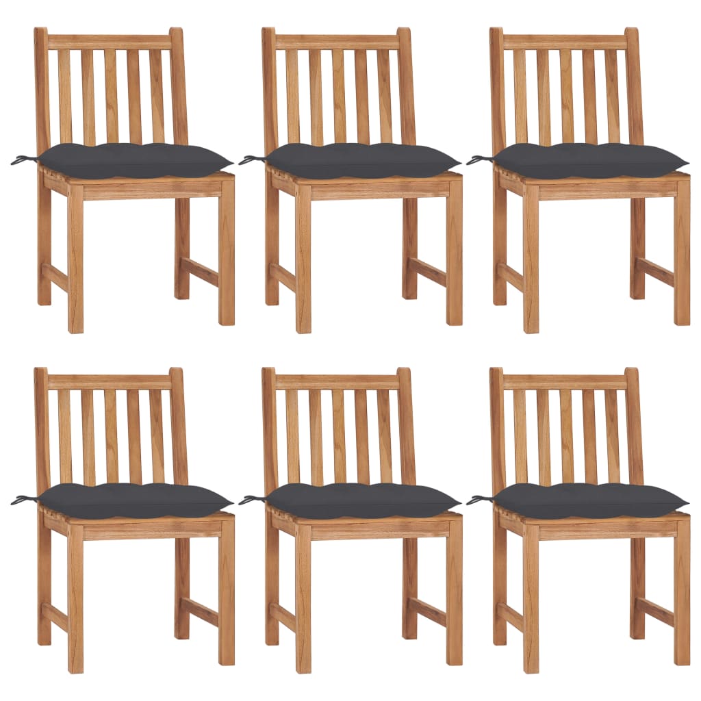 Chaises de jardin 6 pcs avec coussins Bois de teck massif - 2
