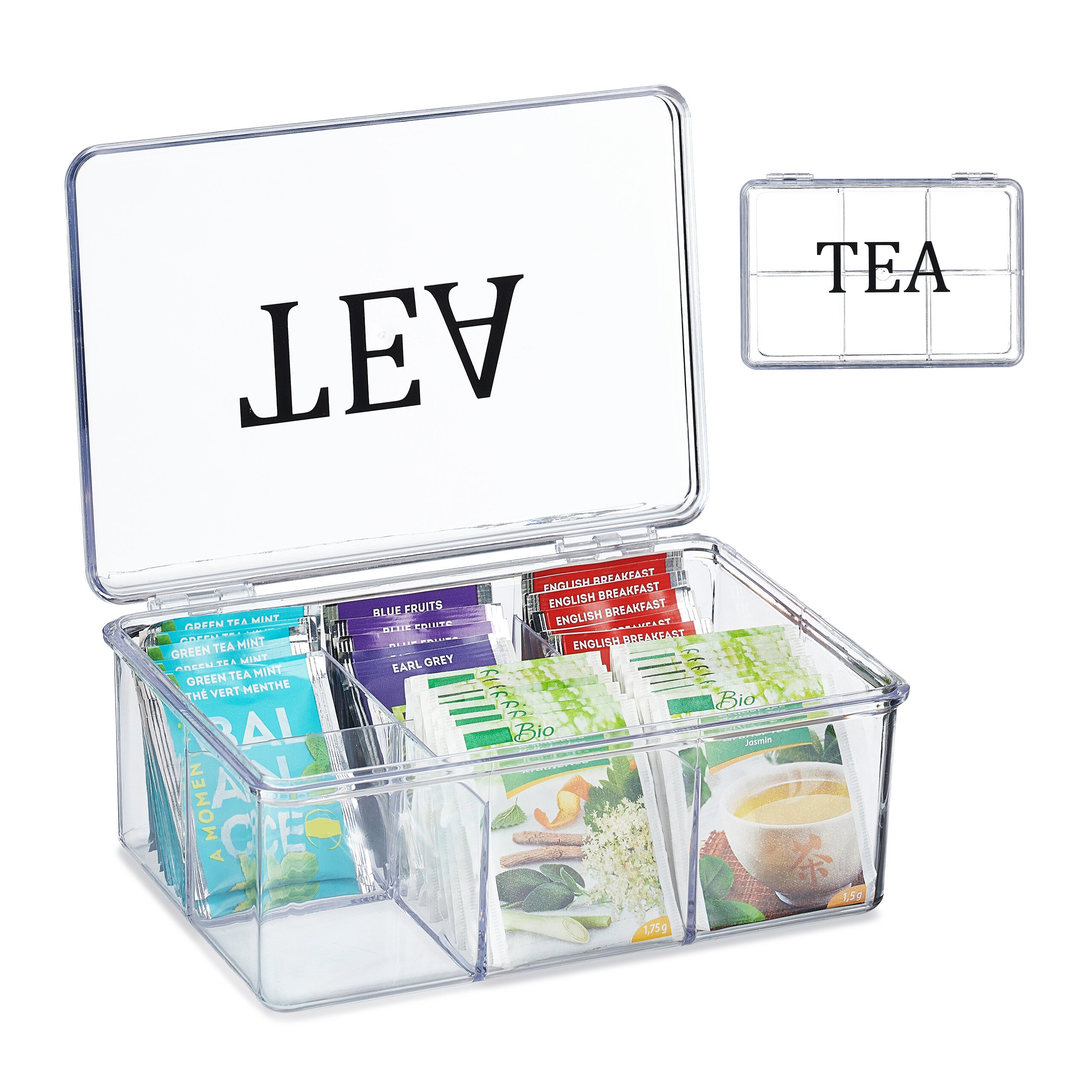 Relaxdays Box Porta Tè E Tisane Con 6 Scomparti, Contenitore Trasparente In Plastica Con Coperchio, 9x21,5x15 Cm, Capacità 60 Bustine - 2