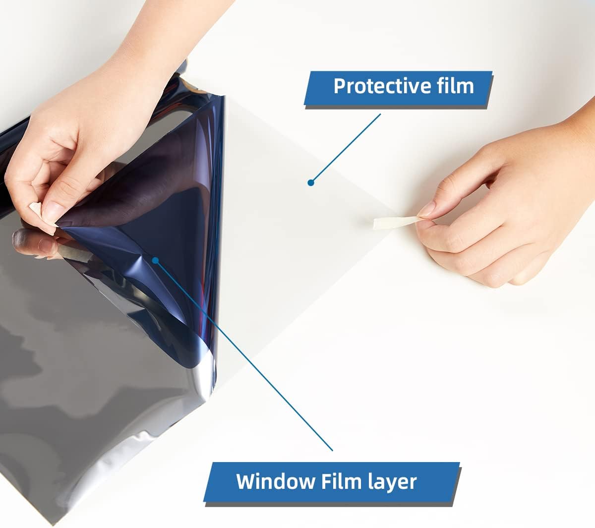 Film isolant thermique pour fenêtres, protection solaire et UV, film réfléchissant miroir sans tain, 45*300cm, matériau PVC, bleu foncé - 3