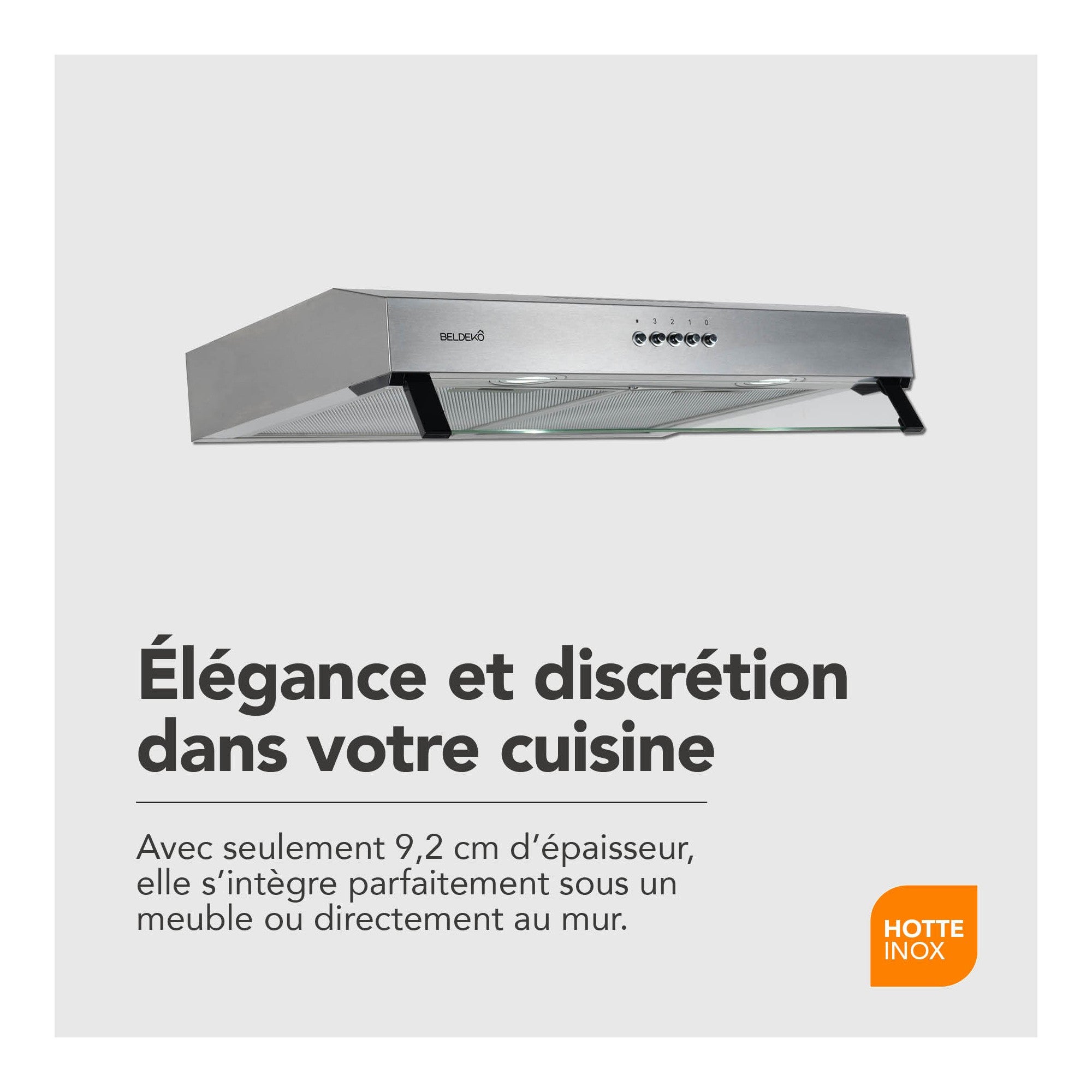 BELDEKO Hotte Casquette 60 cm Inox 210 m3/h 100W - Marque Française - 2