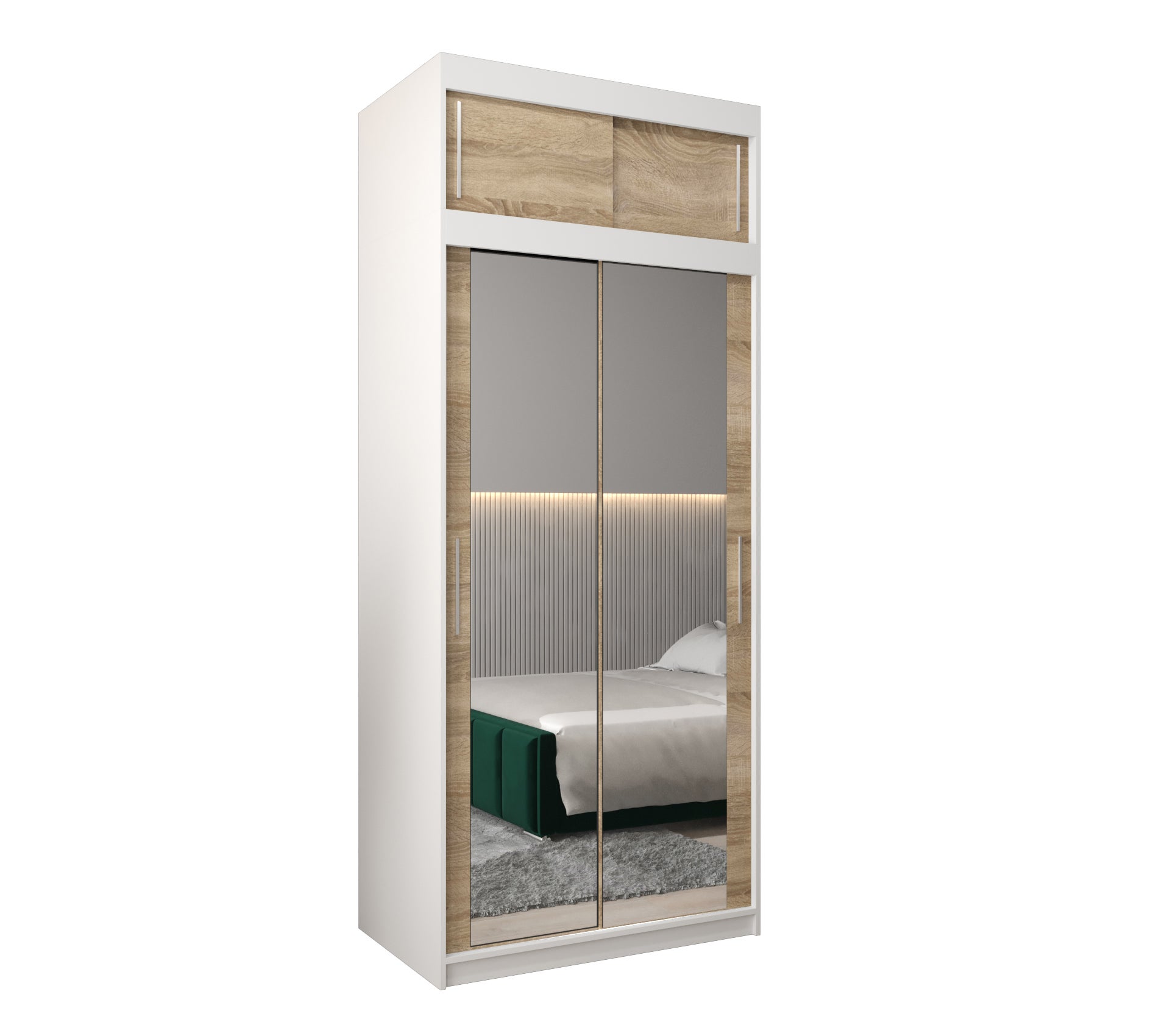 Szafa przesuwna z nadstawką garderoba TOKYO 3 100 x 62 x 240 cm Biały + Sonoma - Abiks Meble