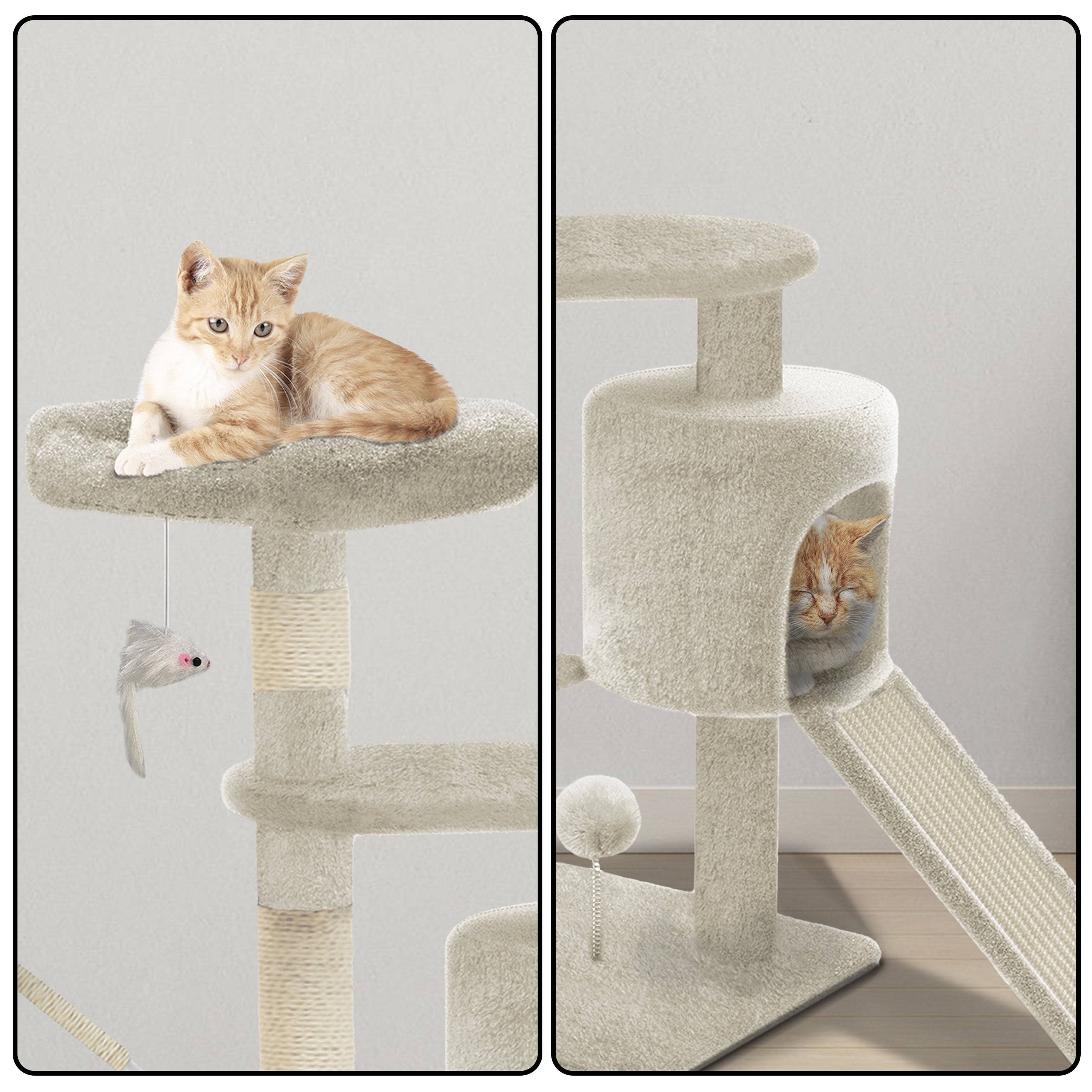 Arbre à chat hauteur 112cm avec griffoir, niche et plateforme - beige - arbre à grimper pour chats - VOUNOT® - 7