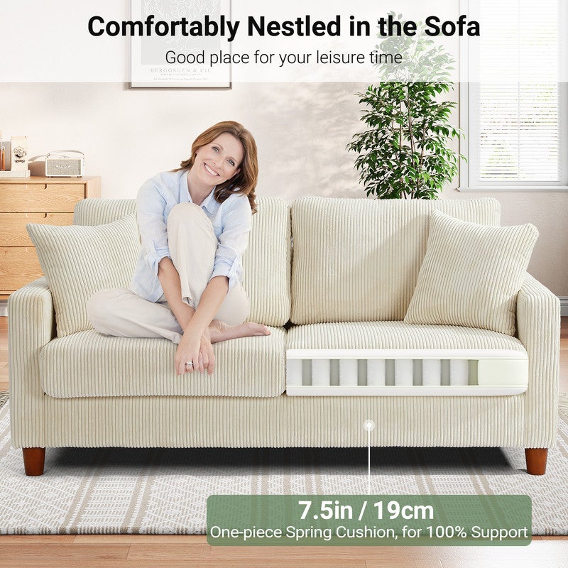 Canapé 2/3 Places en Velours Côtelé Beige,Canapé Scandinave avec 2 coussins et 2 oreillers pour le salon,178×76×84cm - 3