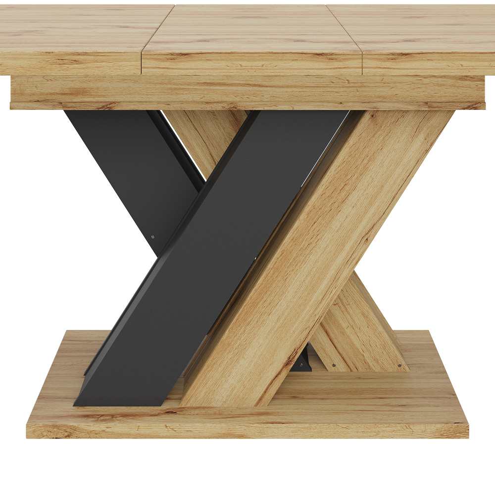Table extensible multifonction gain de place en MDF effet bois avec rangement intégré, pieds en X stables, design moderne et robuste - 8