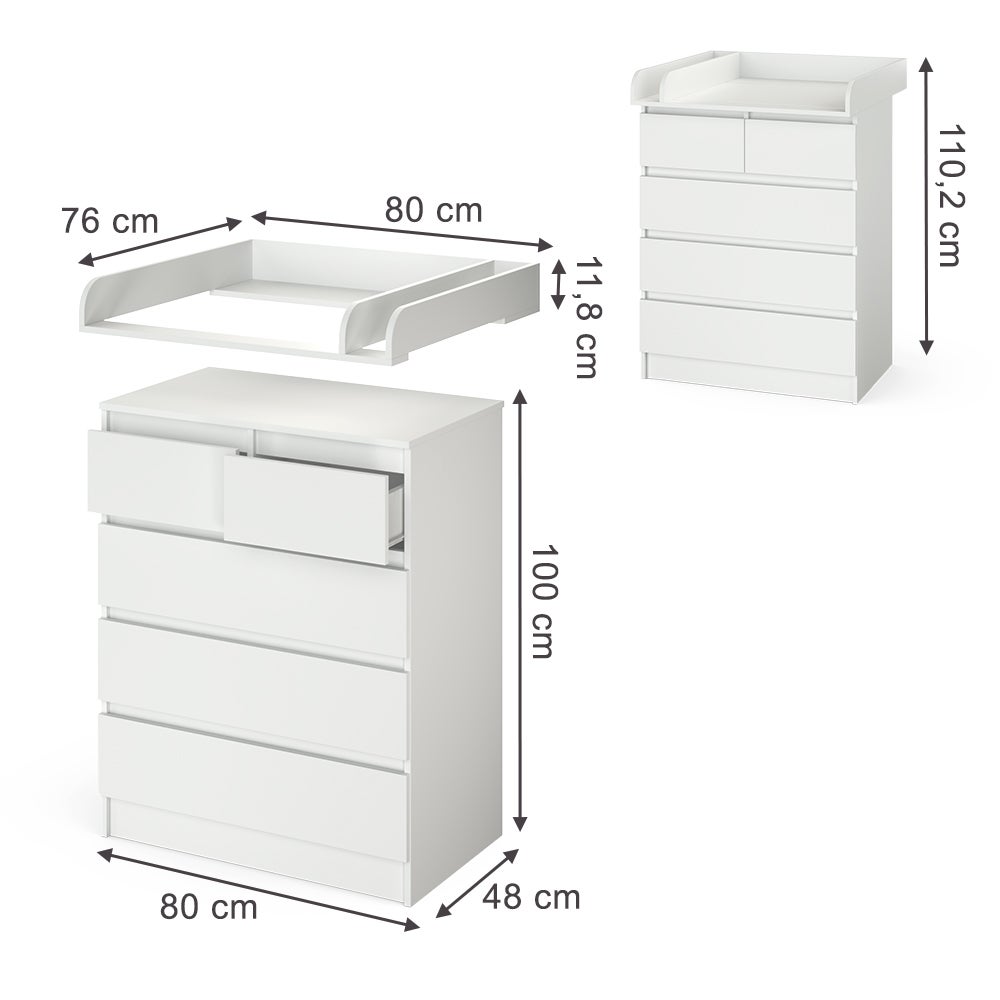 Vicco Commode à langer Sonoma 143x100cm XL avec tiroirs