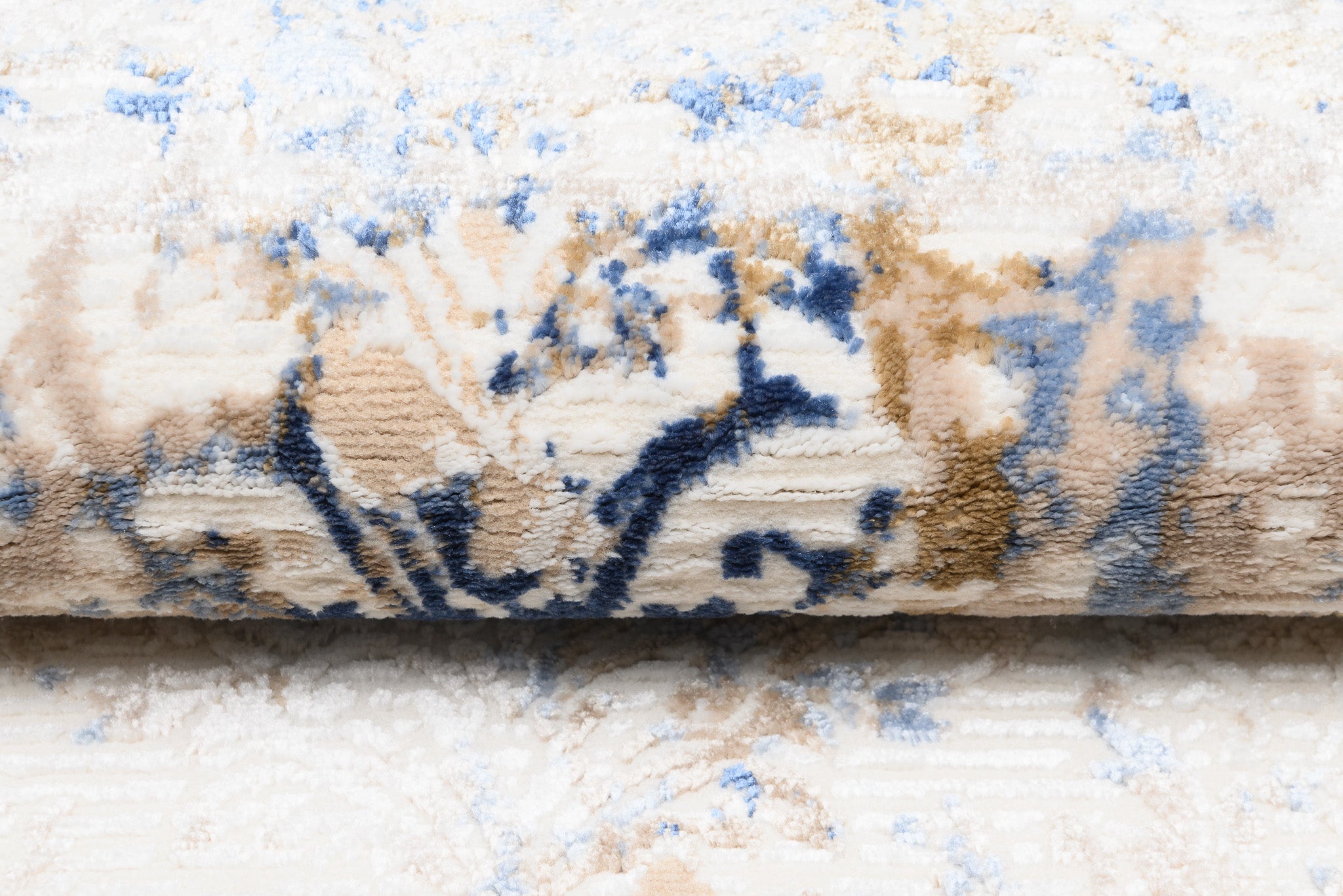 TAPISO Hera Tapis Salon Chambre Brillant Crème Beige Bleu Foncé Vintage Floral Ornamental Moucheté Effet 3D OEKO-TEX 80 x 150 cm - 4