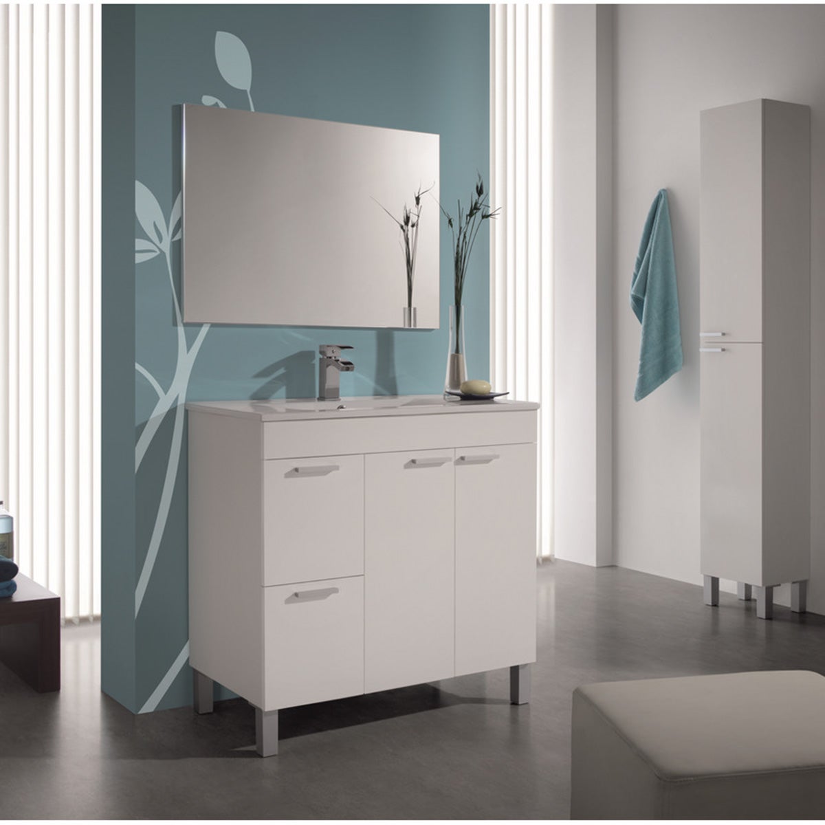 Meuble salle de bain Sous-Vasque + 1 Miroir, coloris blanc brillant - Longueur 80 x Hauteur 80 x Profondeur 45 cm - 3