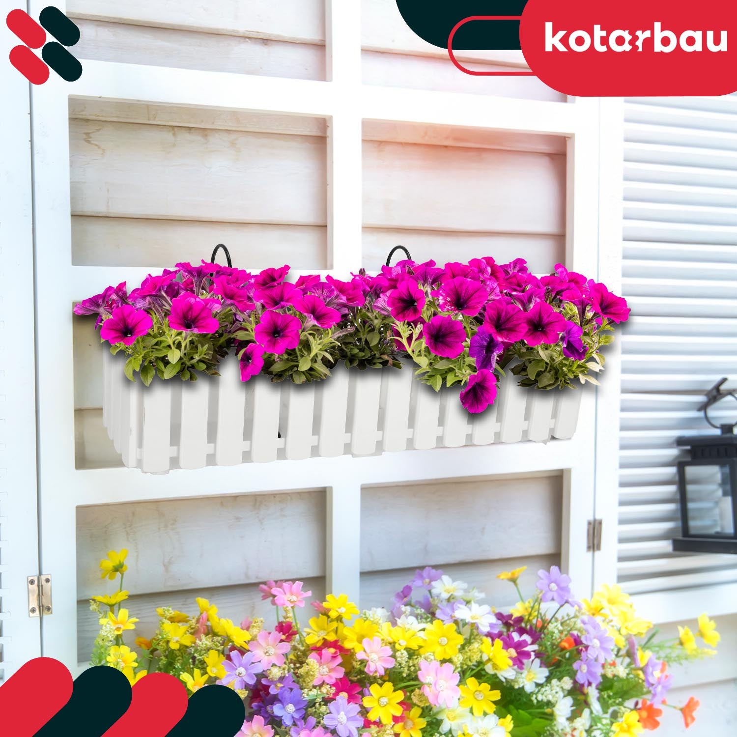 2 uds Maceta - Jardinera Exterior - Macetero Autorriego - Macetas Plástico - 58 x 18 x 16 cm - Blanco - Maceta Colgante - Jardinera Ba KOTARBAU - 4