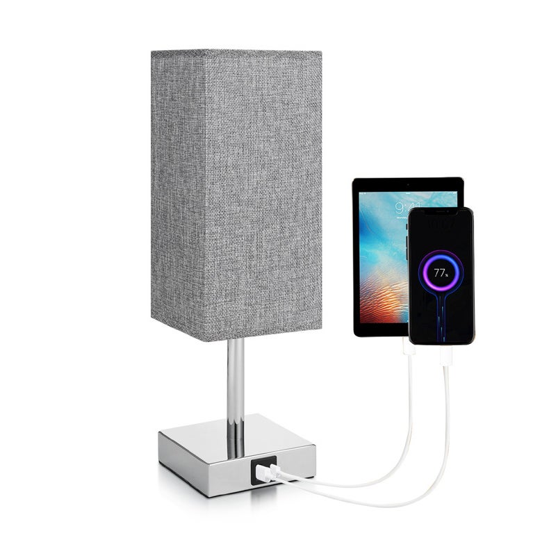 Lámpara de noche táctil de arpillera con cargador usb, lámpara de mesa regulable para dormitorio y oficina