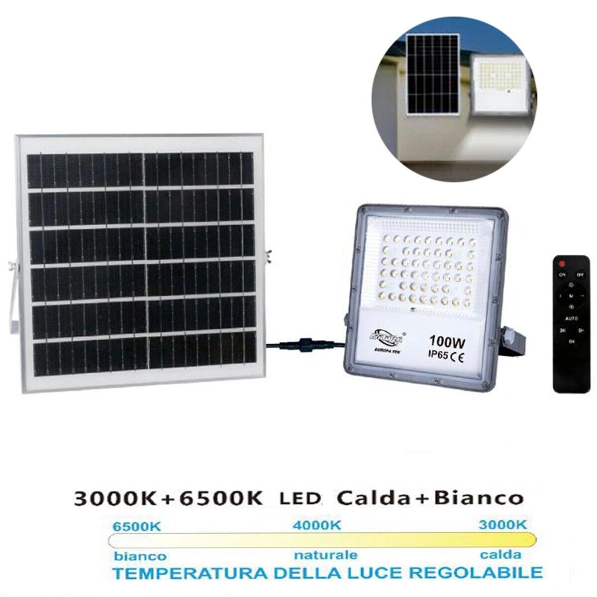 VT-100W Faro LED 35W IP65 Pannello Solare Con Telecomando V-Tac