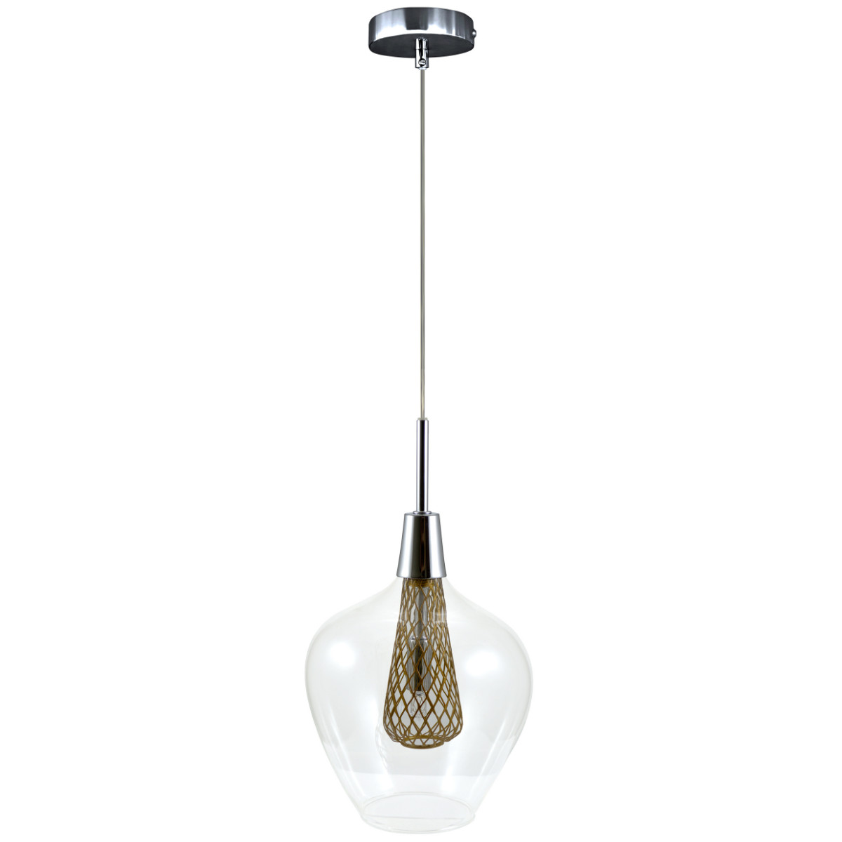 Lampa wisząca Dyson chromowana przezroczysta-złota 1xG9x5W wym: 150 x 19 x 19 cm szkło Polux