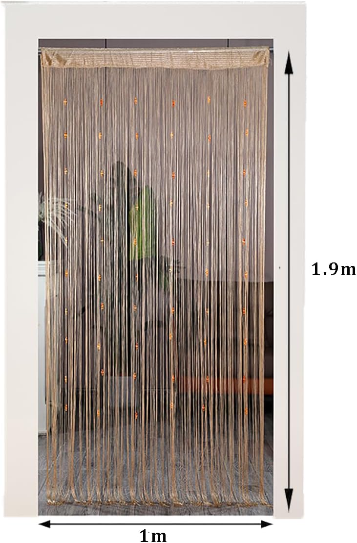 Rideau de Porte en Perles, Rideau Anti Moustique Pompons, Separation de Piece Moustiquaire (Champagne,100X200cm) - 5