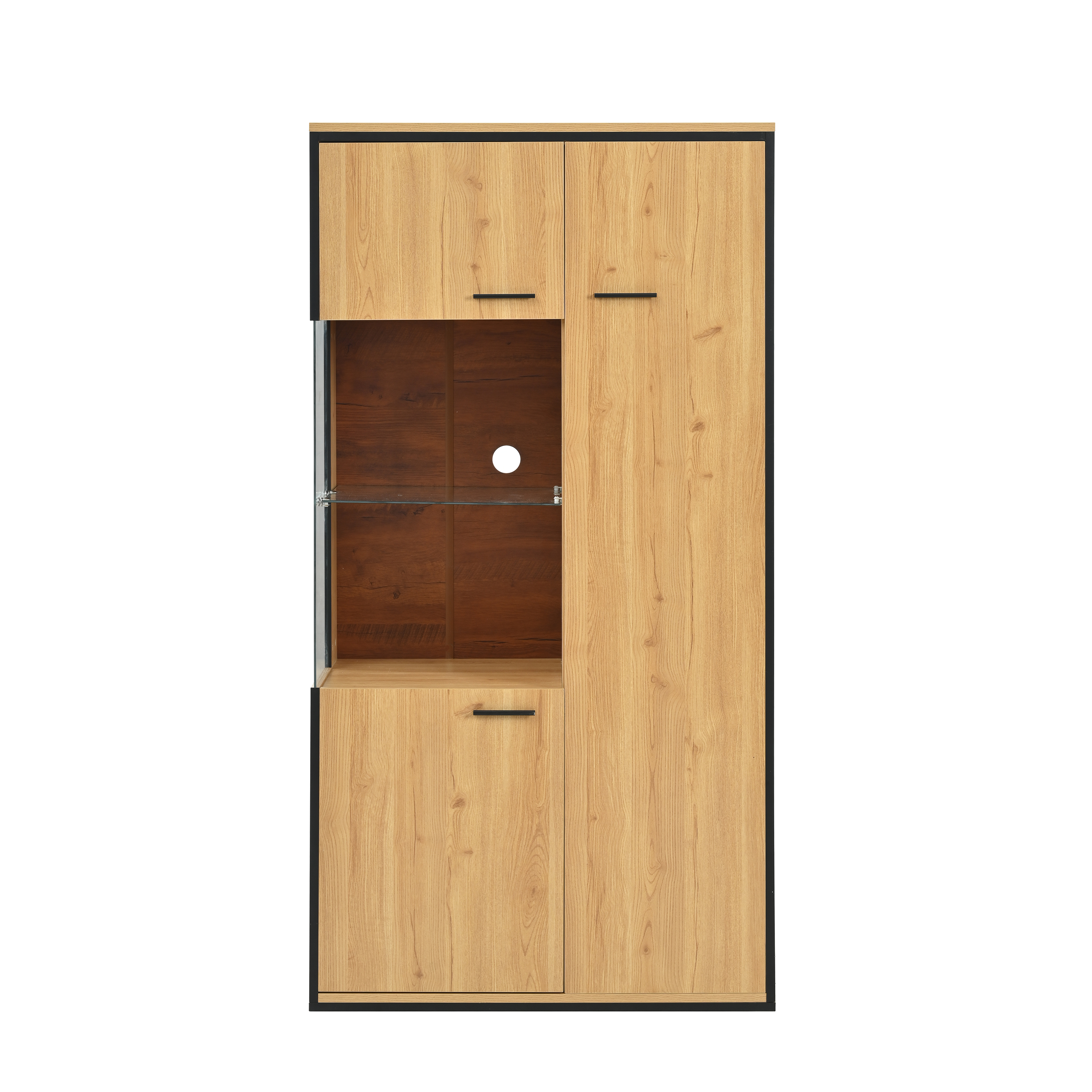 Vetrina in stile scandinavo con LED - 3 ante 8 scomparti - Naturale - 4