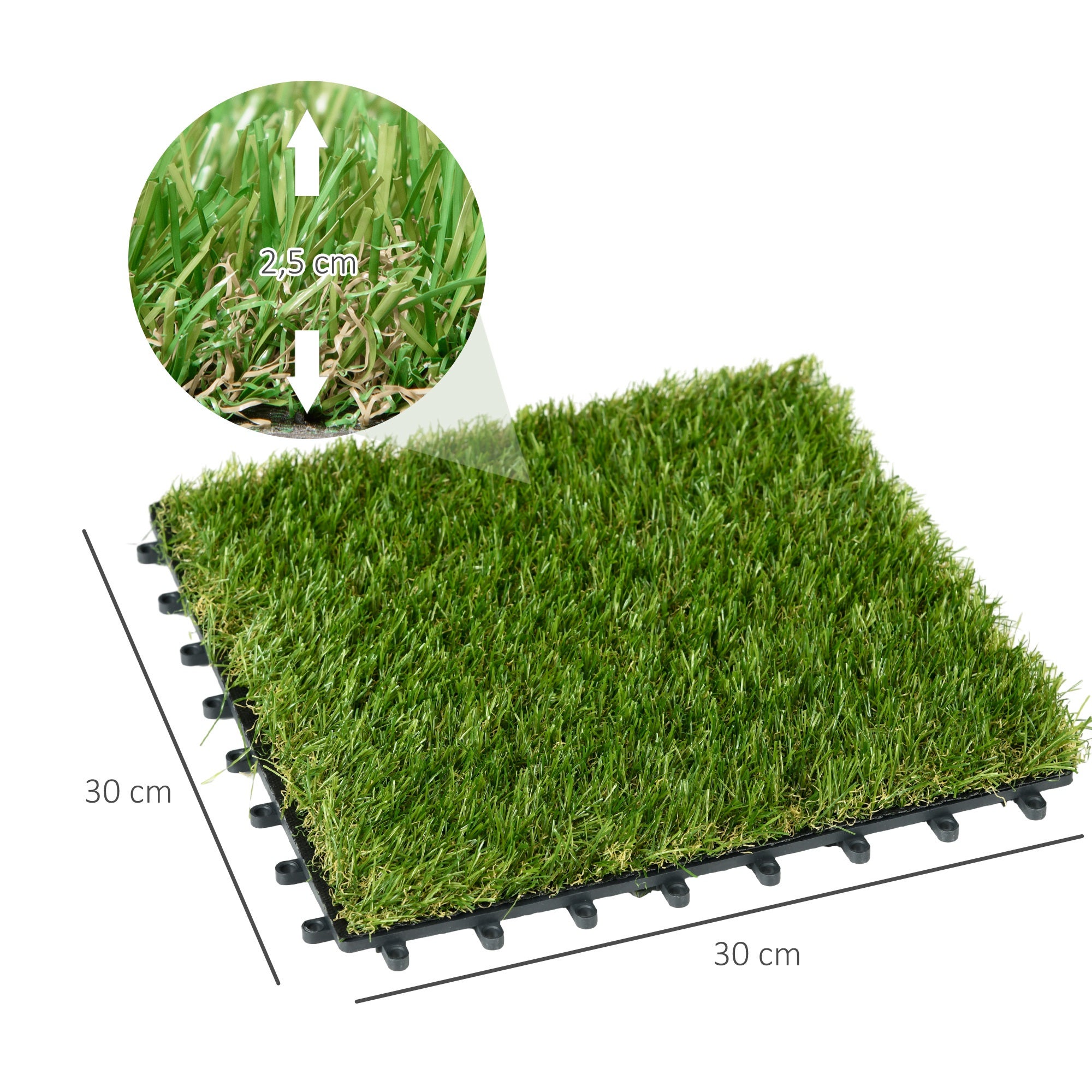 Gazon Synthétique 10 Pièces Hauteur Pelouse 25 Mm Tapis Foncé Anti-uv Vert 30x30cm - 5