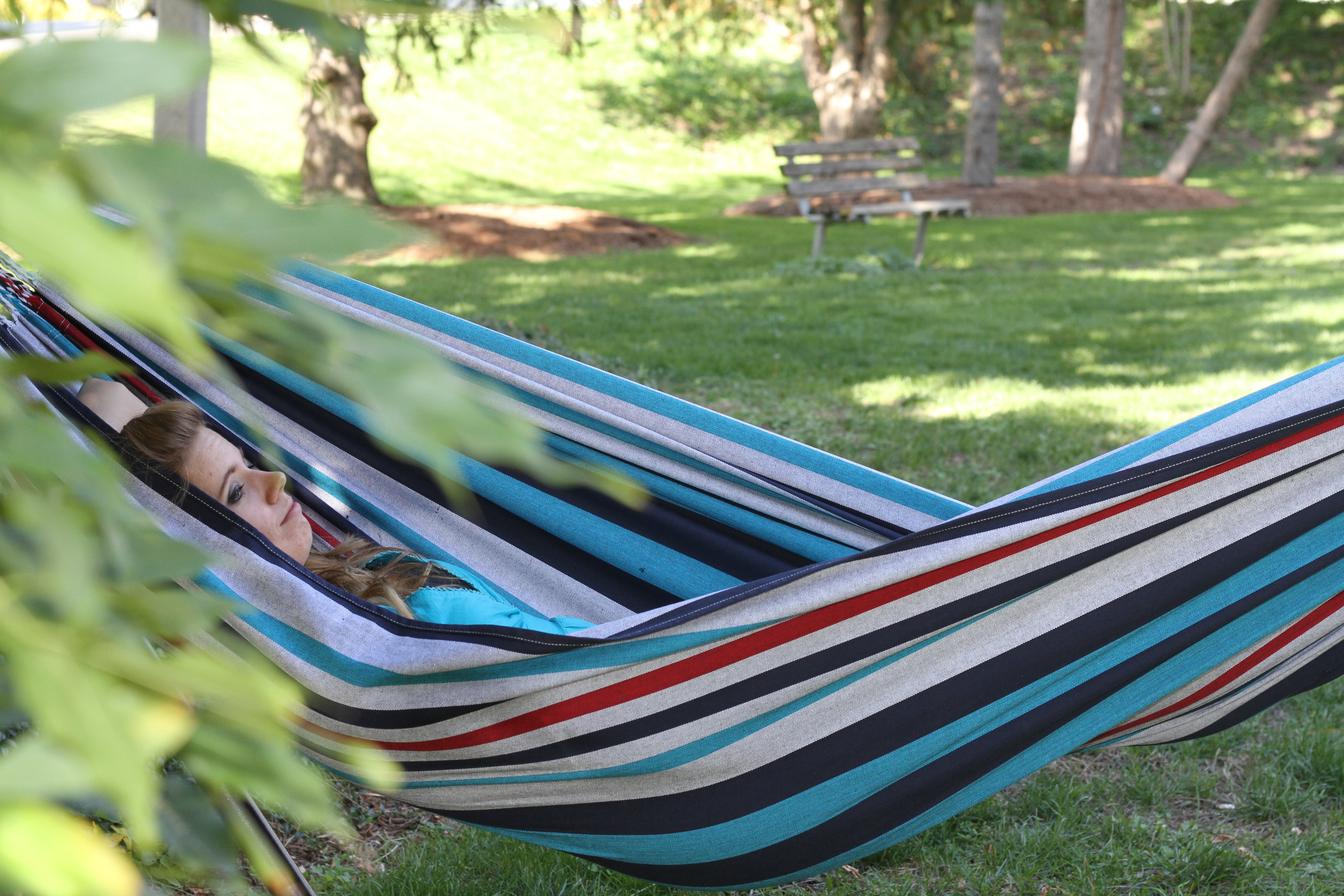 VIVERE HAMAC DOUBLE EN COTON AVEC SUPPORT (250 CM) - DENIM - 5