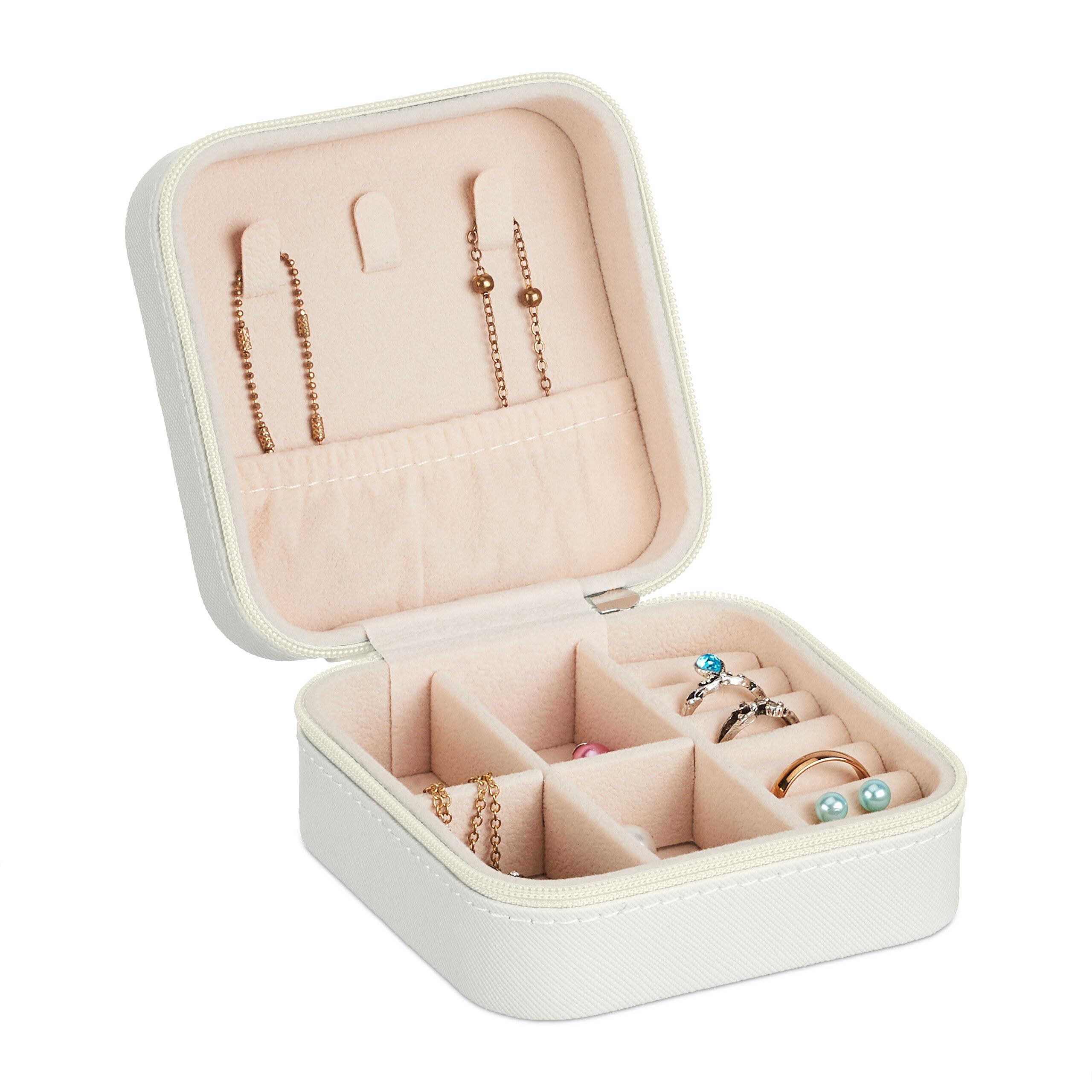 Portagioie Relaxdays - Organizer In Similpelle Con Velluto, 10x29x20 Cm, Grigio - Foto 11