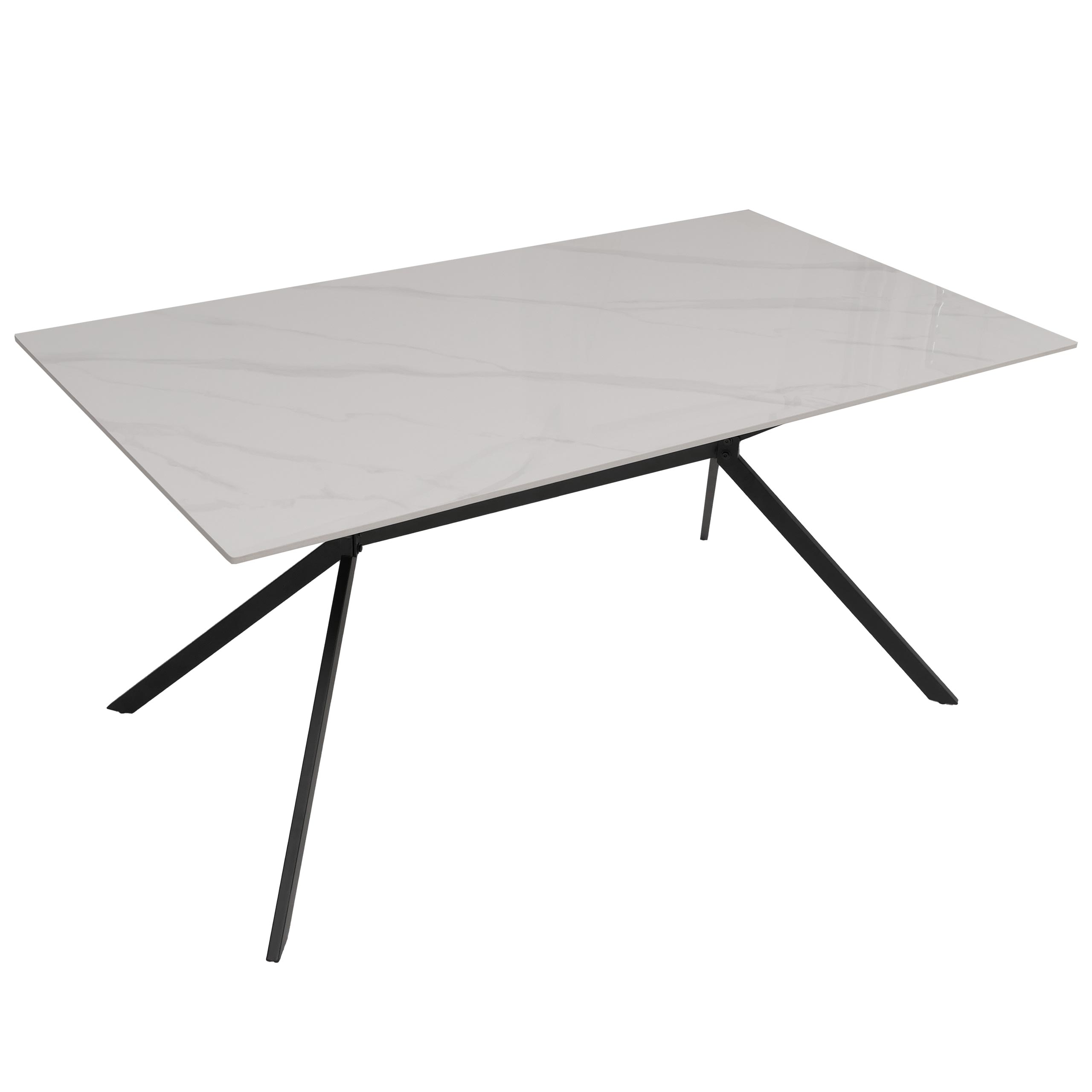 Stół do jadalni HWC-O58, stół do jadalni z kamienia spiekanego i metalu, wygląd marmuru 160 cm ~ biały