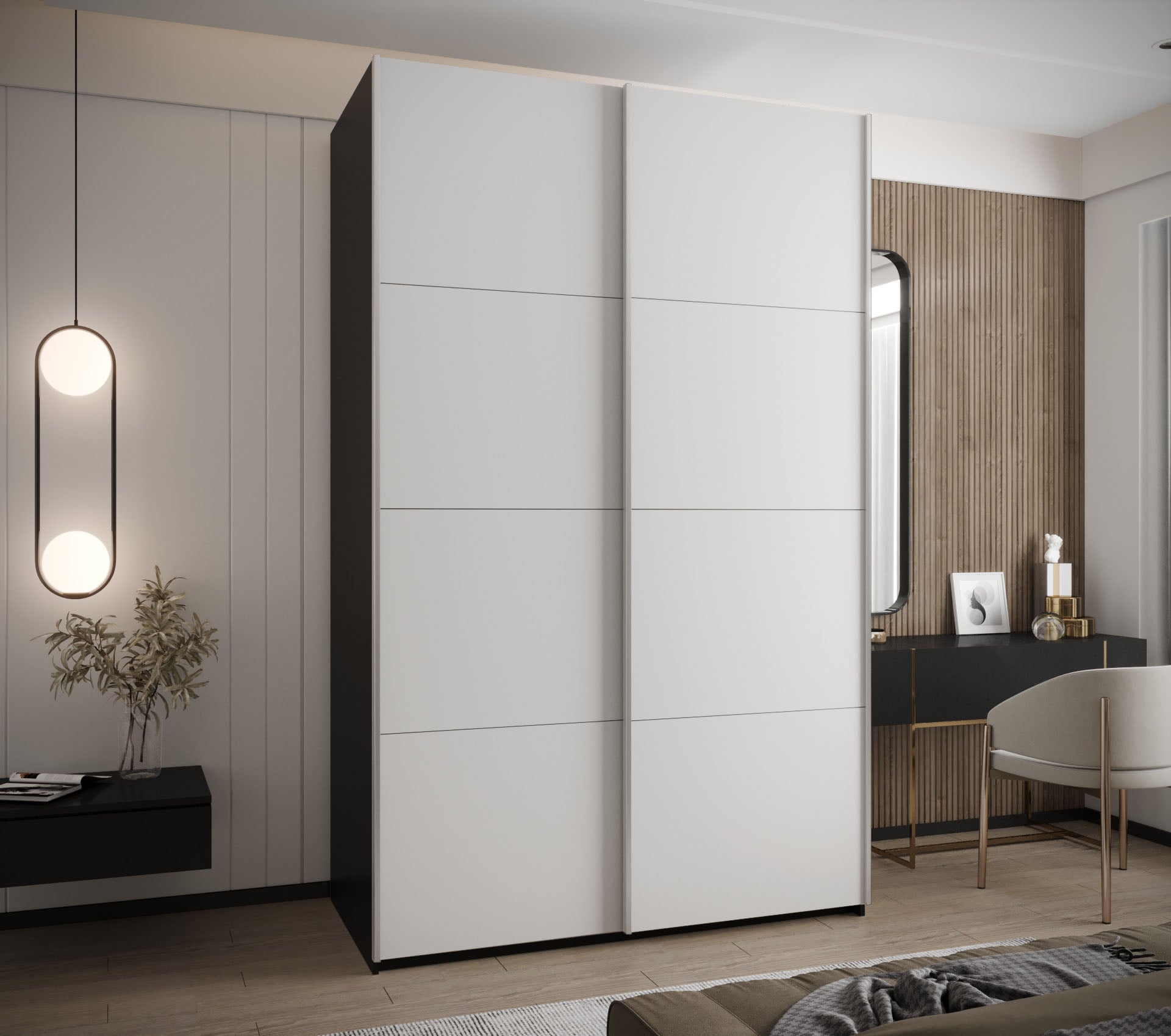 Szafa przesuwna wysoka Lux 1 150 x 64 x 245,5 cm czarny + biały + u. srebrny - Abiks Meble - 2