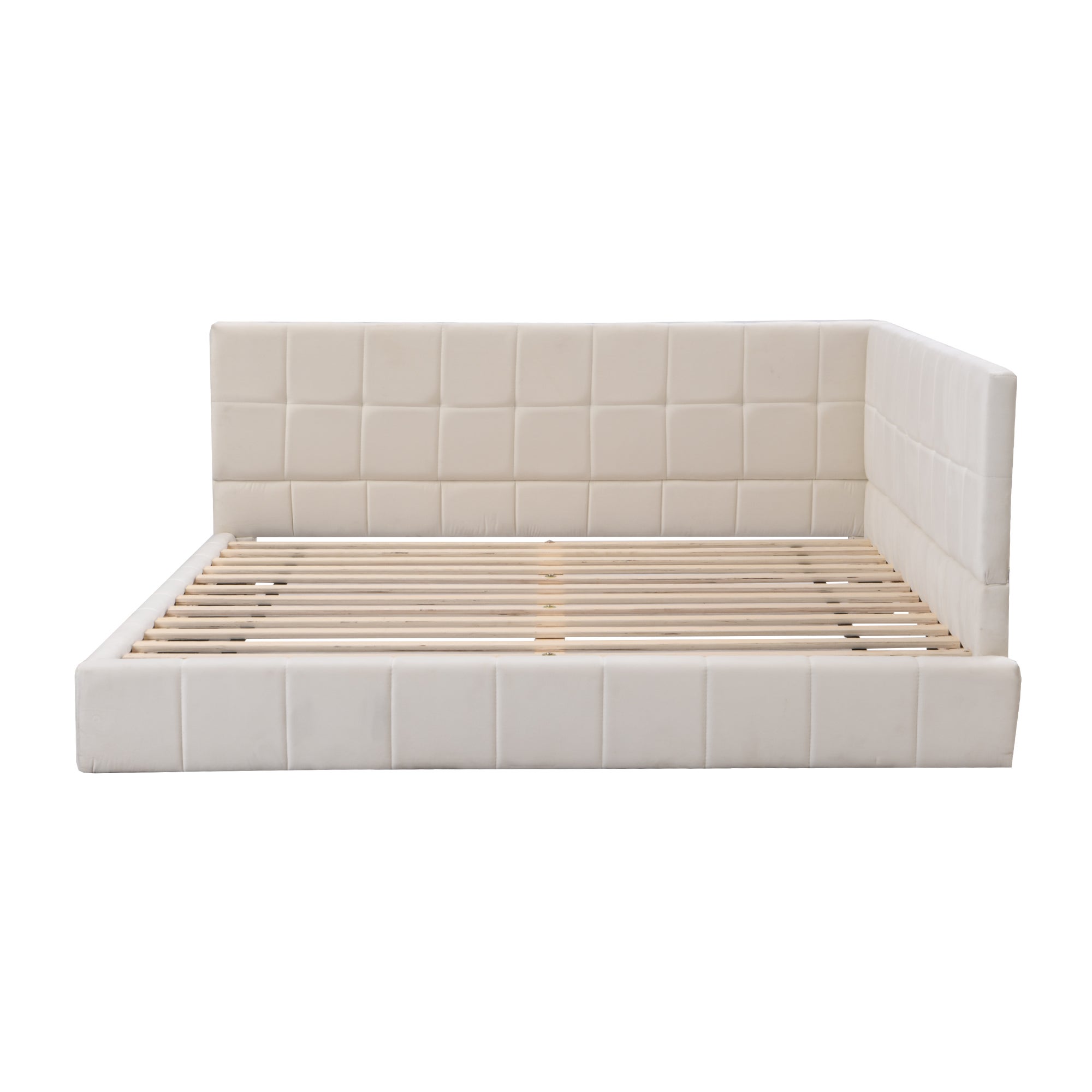 Canapé-lit rembourré 140*200 lit multifonctionnel avec sommier à lattes en tissu velours doux pour la peau beige - 9