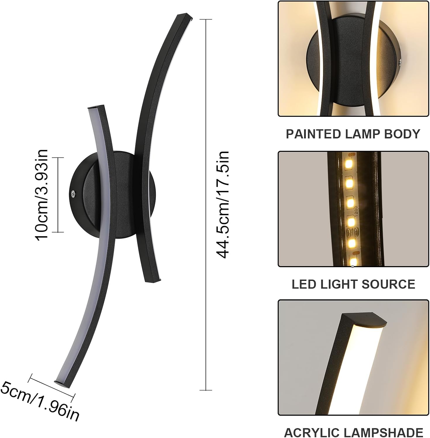 GOECO Applique Murale Interieur LED, 20 W 2500 LM Lampe Murale Moderne Design Incurvée, 3000 K Lumière Blanche Chaude Luminaire Mural Interieur pour - 6