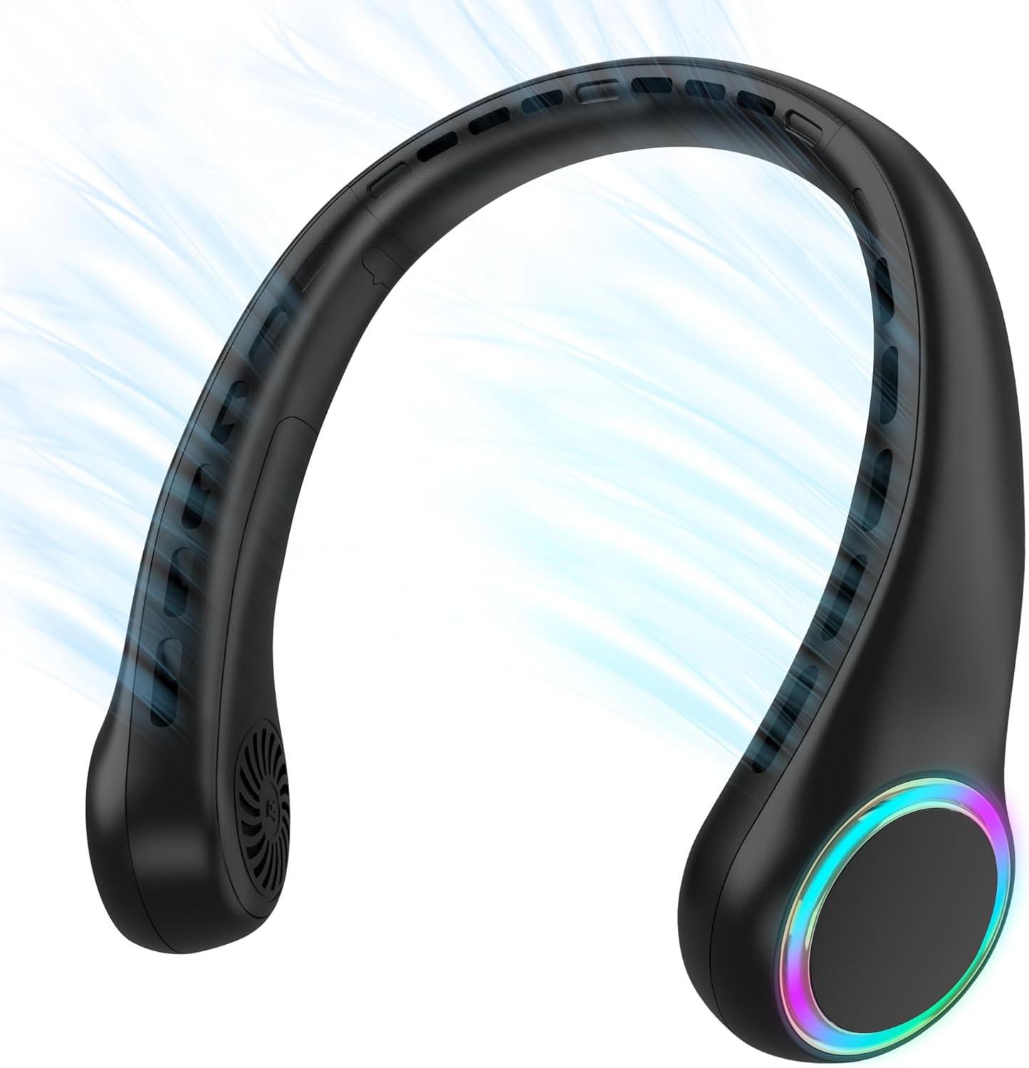 Wentylator na szyję, mini wentylator USB, wentylator bezłopatkowy, mocny i cichy, 4000 mAh, 3 prędkości, czarny