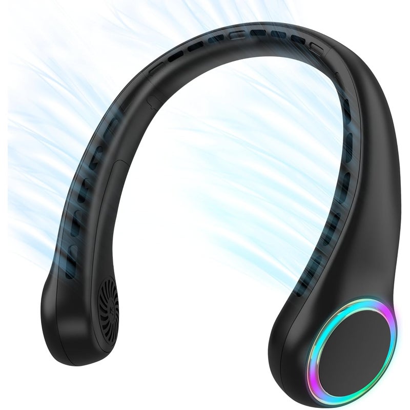 Wentylator na szyję, mini wentylator USB, bezłopatkowy, wydajny, cichy, 4000 mAh, 3 prędkości, czarny