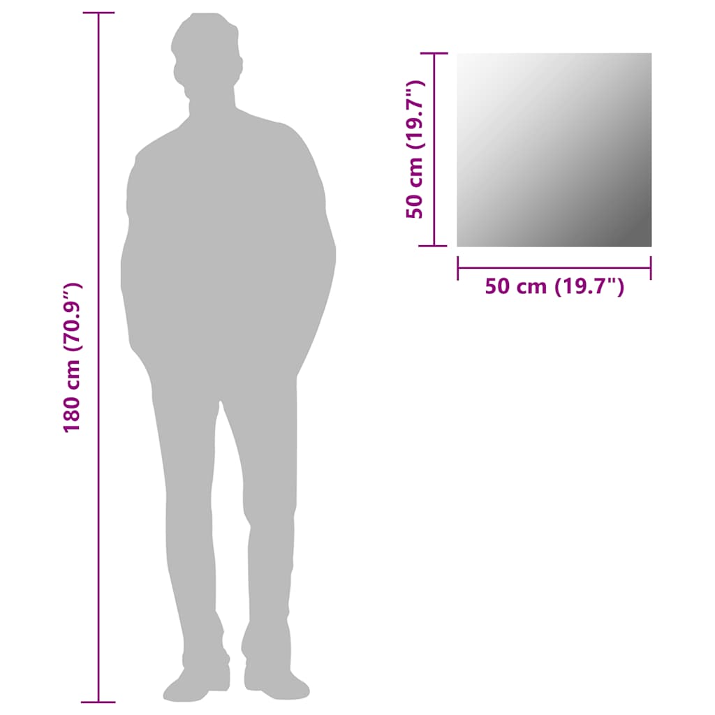 vidaXL Specchio da Parete 50x50 cm Quadrato in Vetro - 7