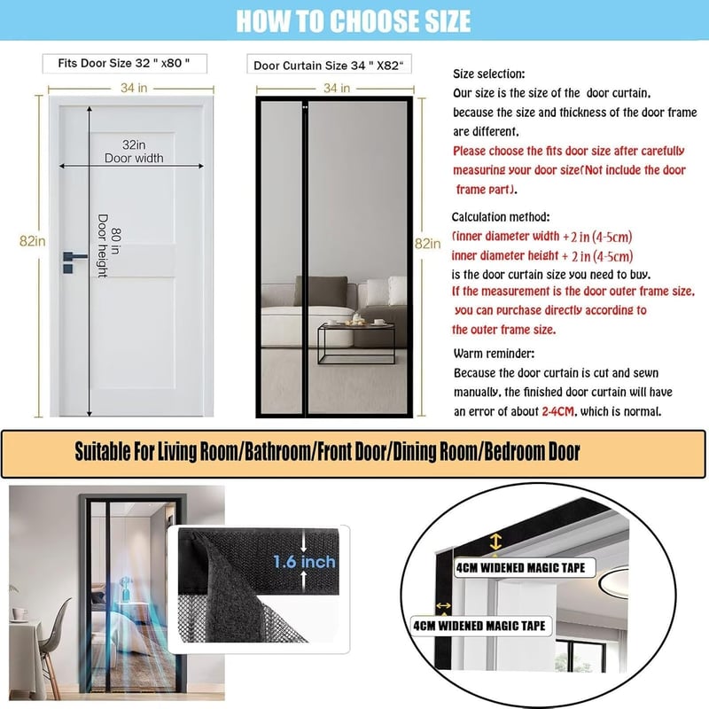 Moskitiera do drzwi, magnetyczna moskitiera, drzwi przesuwne do moskitiery z automatycznym zamknięciem magnetycznym, 90*200cm, czarna