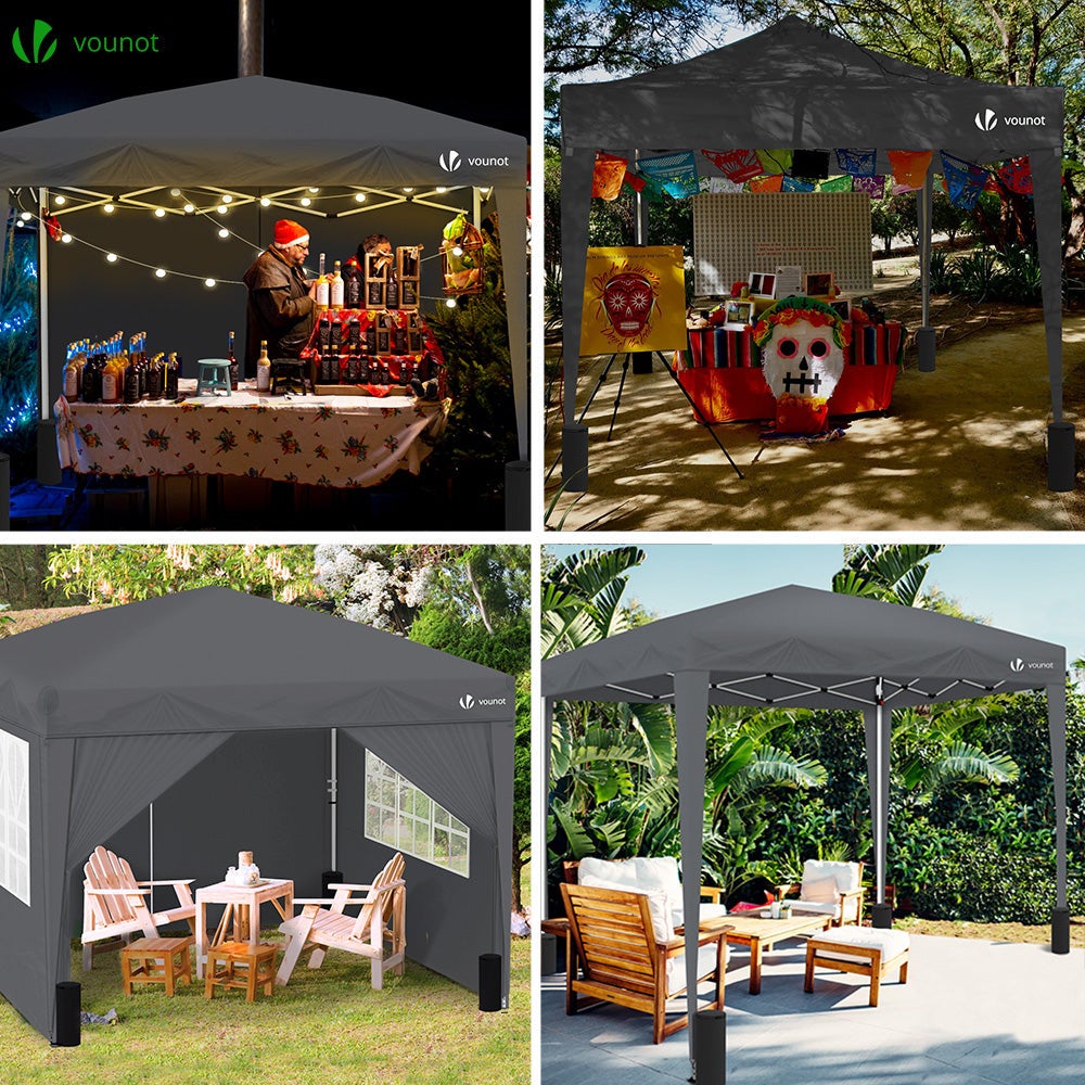 Tonnelle de jardin 3x3m pliable avec portes et fenêtres et sac de transport gris - VOUNOT® - 5
