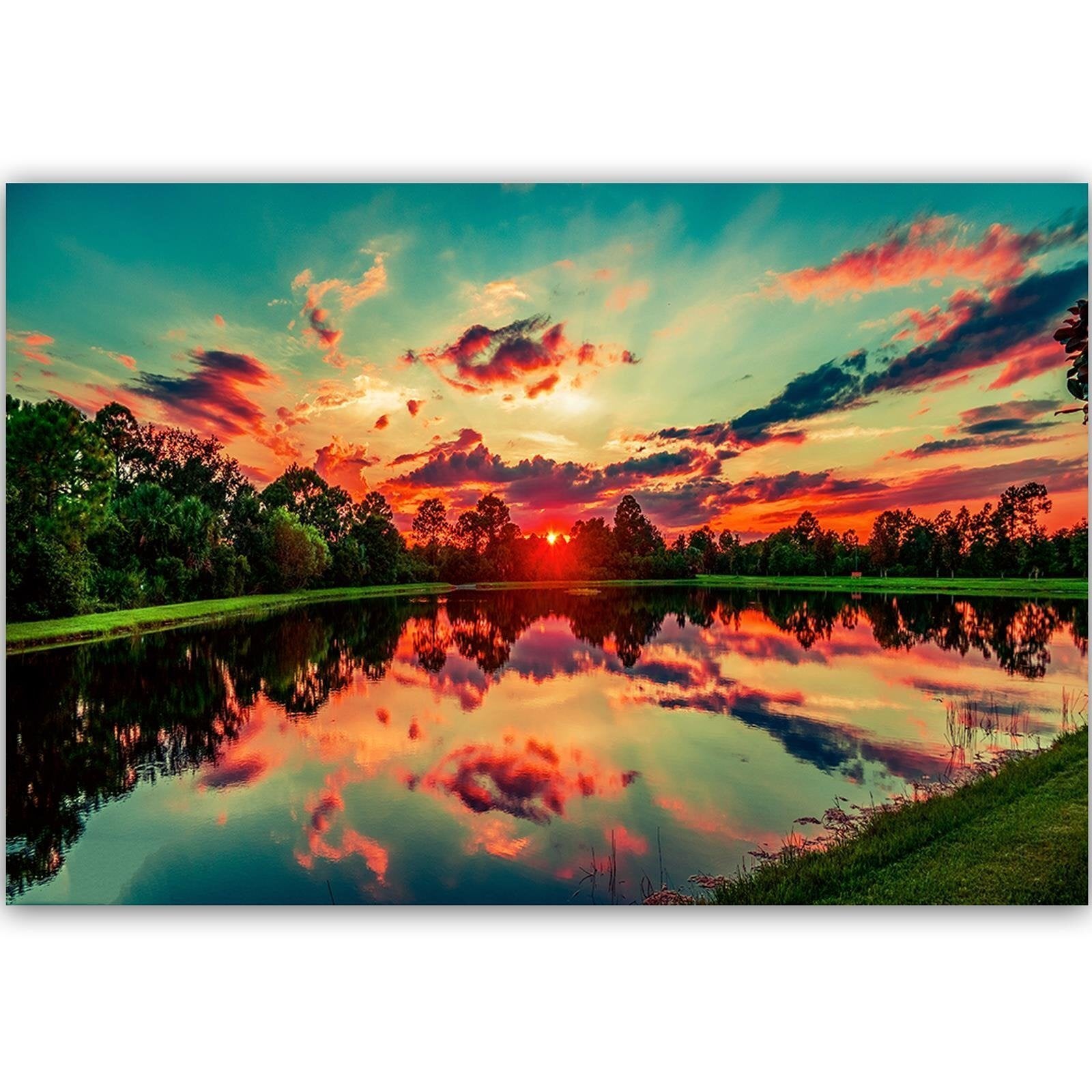 Tableau bois lever du soleil sur le lac 4 - 120 x 80 cm - 2