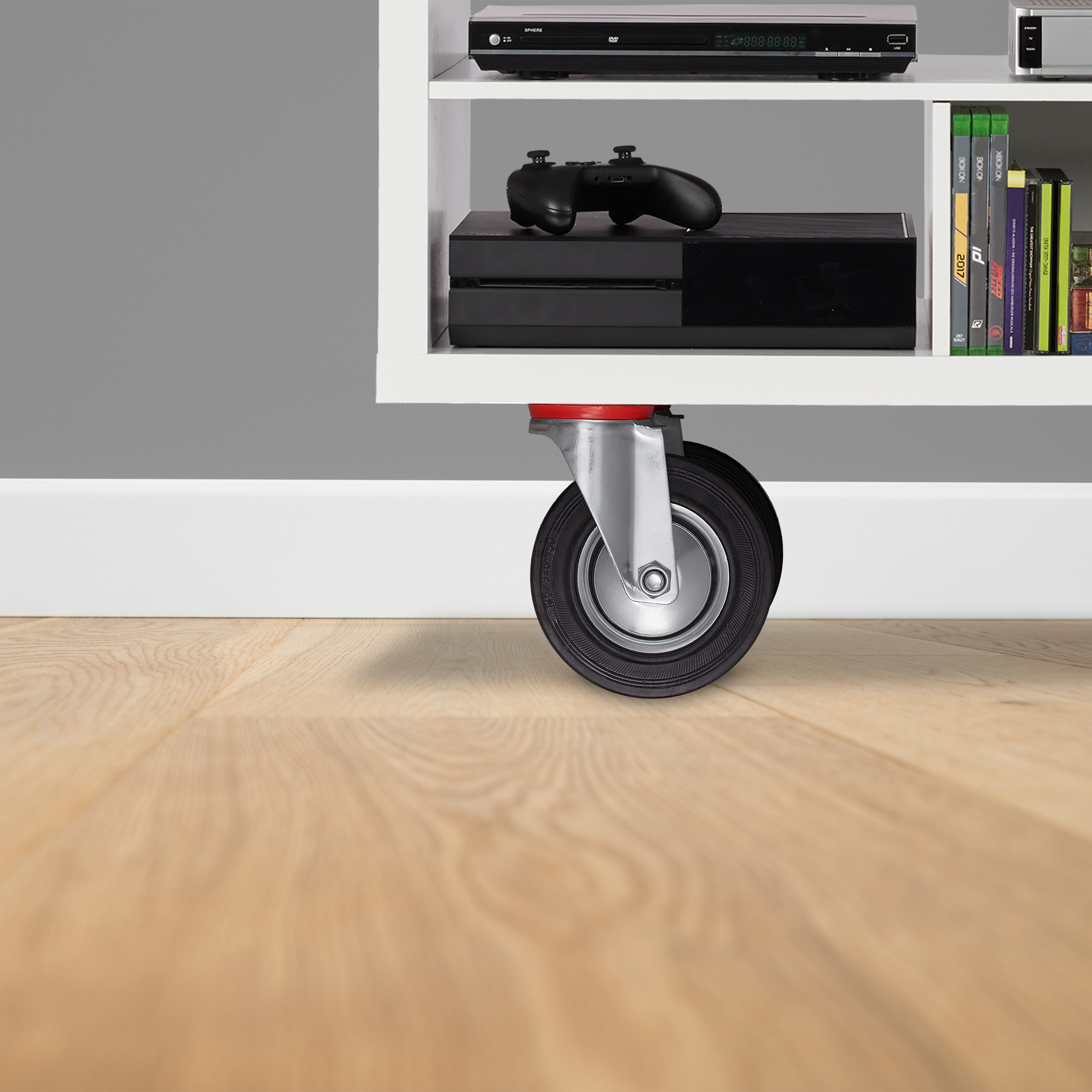 Roues charge lourde jeu de 4, pivotent à 360°, roulement à billes, 2 freins, capacité 320 kg, 125 mm, noires, Relaxdays - 2