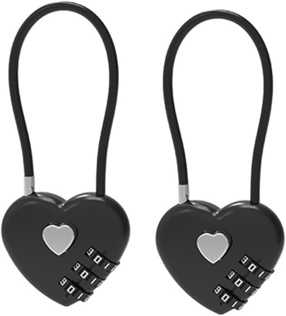 Cadenas à combinaison (lot de 2) : Cadenas portable en forme de cœur