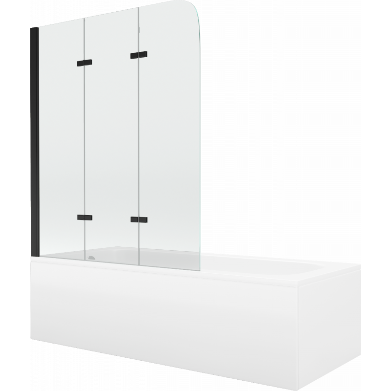 Mexen Vega wanna prostokątna 160 x 70 cm z obudową i parawanem 3-skrzydłowym 120 cm, transparent, czarny - 550116070X9012037000