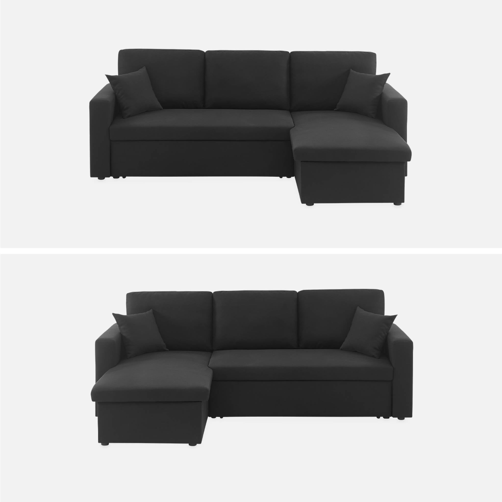 Divano angolare reversibile compatto 3 posti in tessuto, Nero - 7