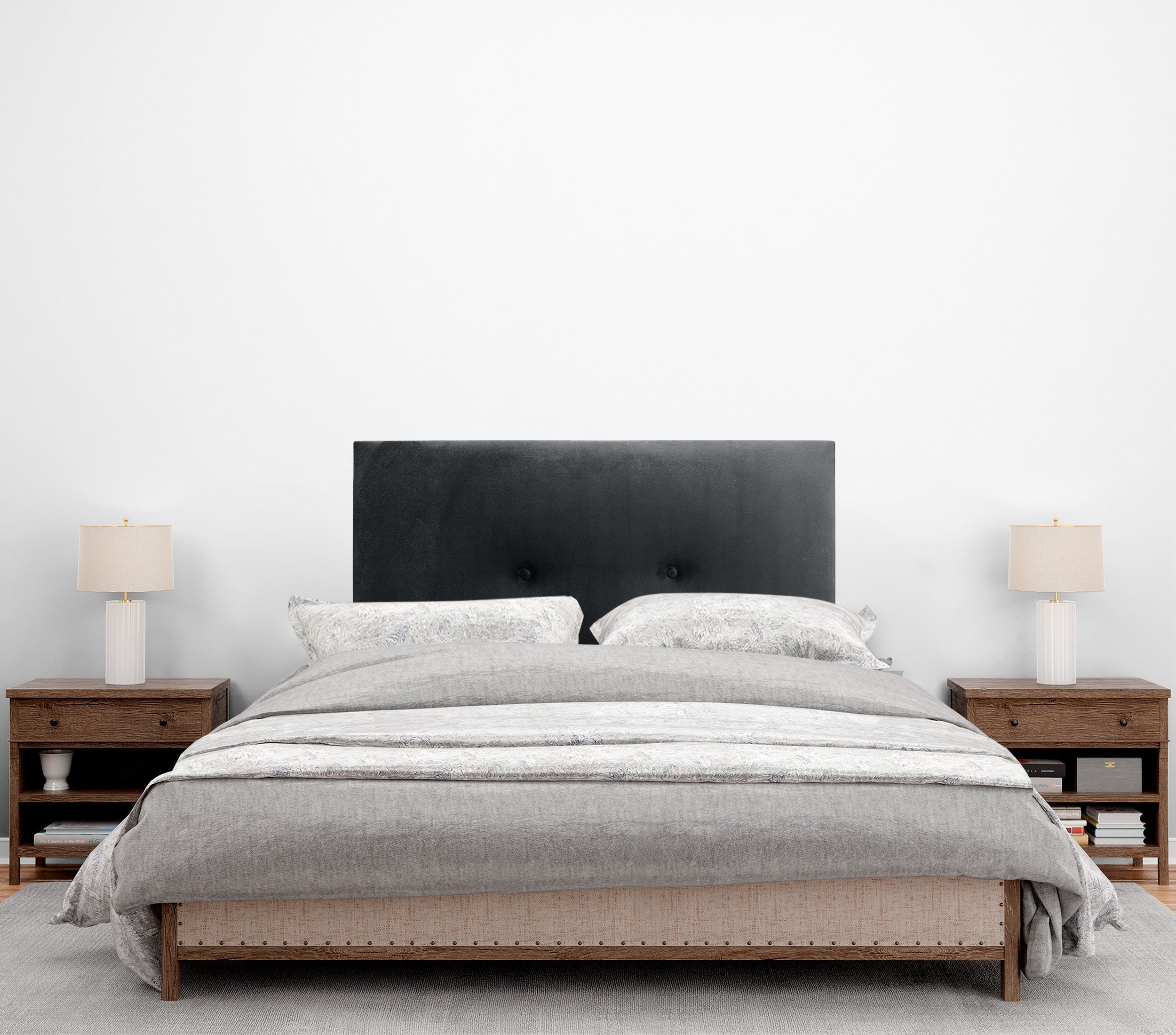 DHOME Testiera in velluto liscio con bottoni alta gamma moderna testiera imbottita per letto di lusso (Nero, 95x60cm) - 4