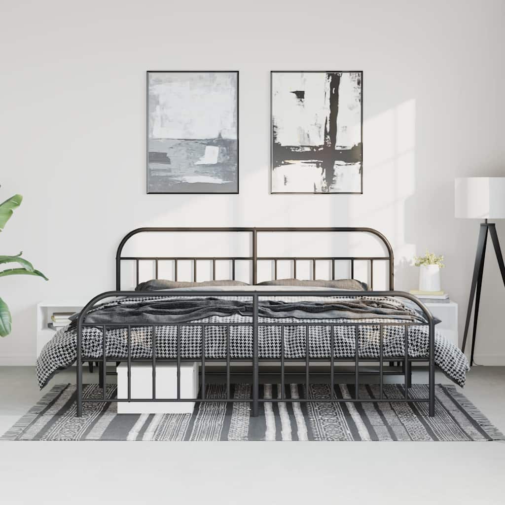 Estructura de cama sin colchón con estribo, de metal negro, para dormitorio, 193 × 203 cm - 4