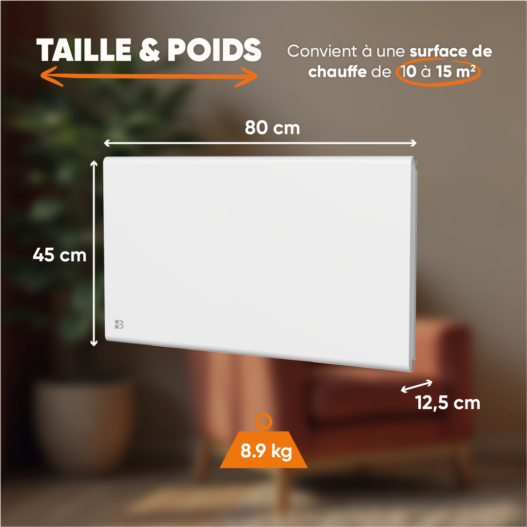 Radiateur électrique fixe à inertie sèche fonte+film 1500W Bestherm NEMESIS horizontal blanc - 5