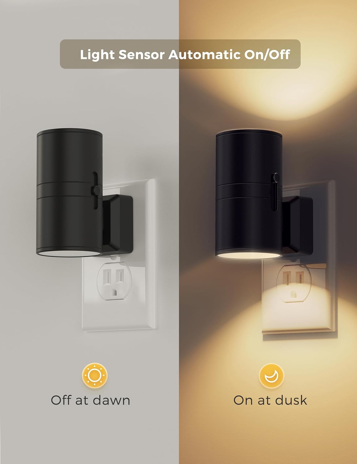 Wtykowa lampka nocna LED – nowoczesna lampka nocna ścienna – czujnik zmierzchu i świtu – regulowana jasność – opakowanie 2 szt. - 2