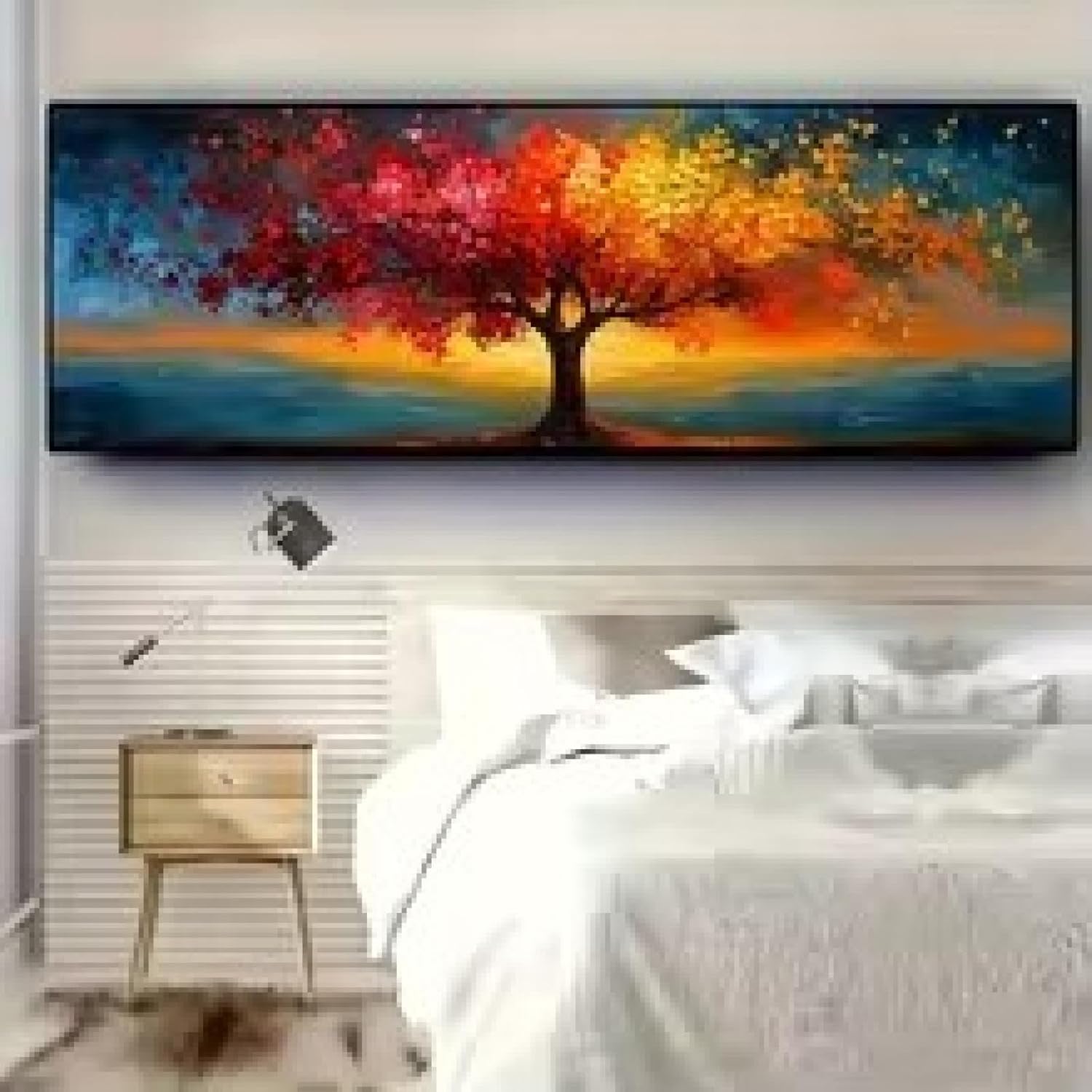 Grande toile représentant l'arbre de vie - Impression sur toile - Décoration murale abstraite, motifs géométriques, pour salon, 60 x 180 cm,sans cadre - 3