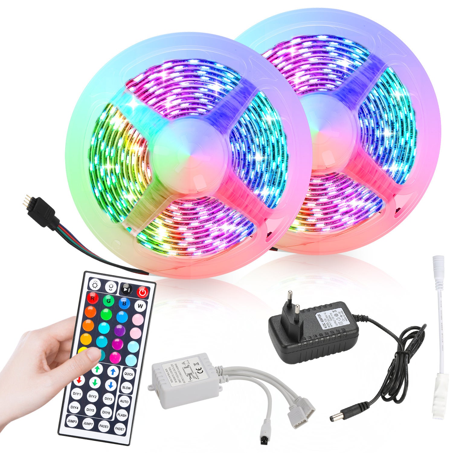 Taśma LED 10M (5mx2) 5050SMD RGB 300LED z pilotem 44-przyciskowym + zasilacz 12V do ścianki tylnej imprezowej