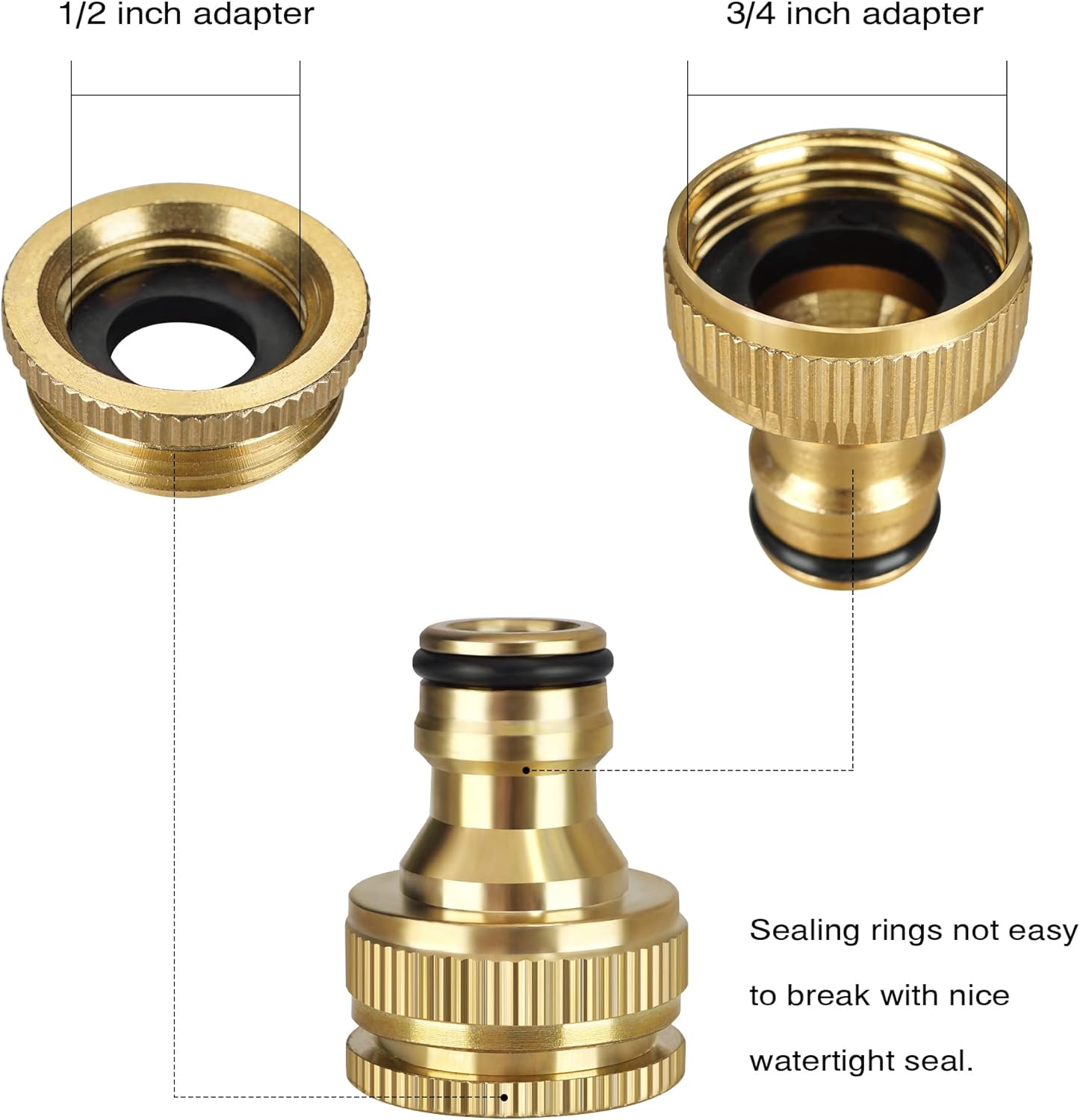 Set 4 Pezzi Raccordi Rapidi In Ottone Per Tubi Giardino - Adattatore Universale 1/2" E 3/4", Antigoccia E Resistente - Foto 2