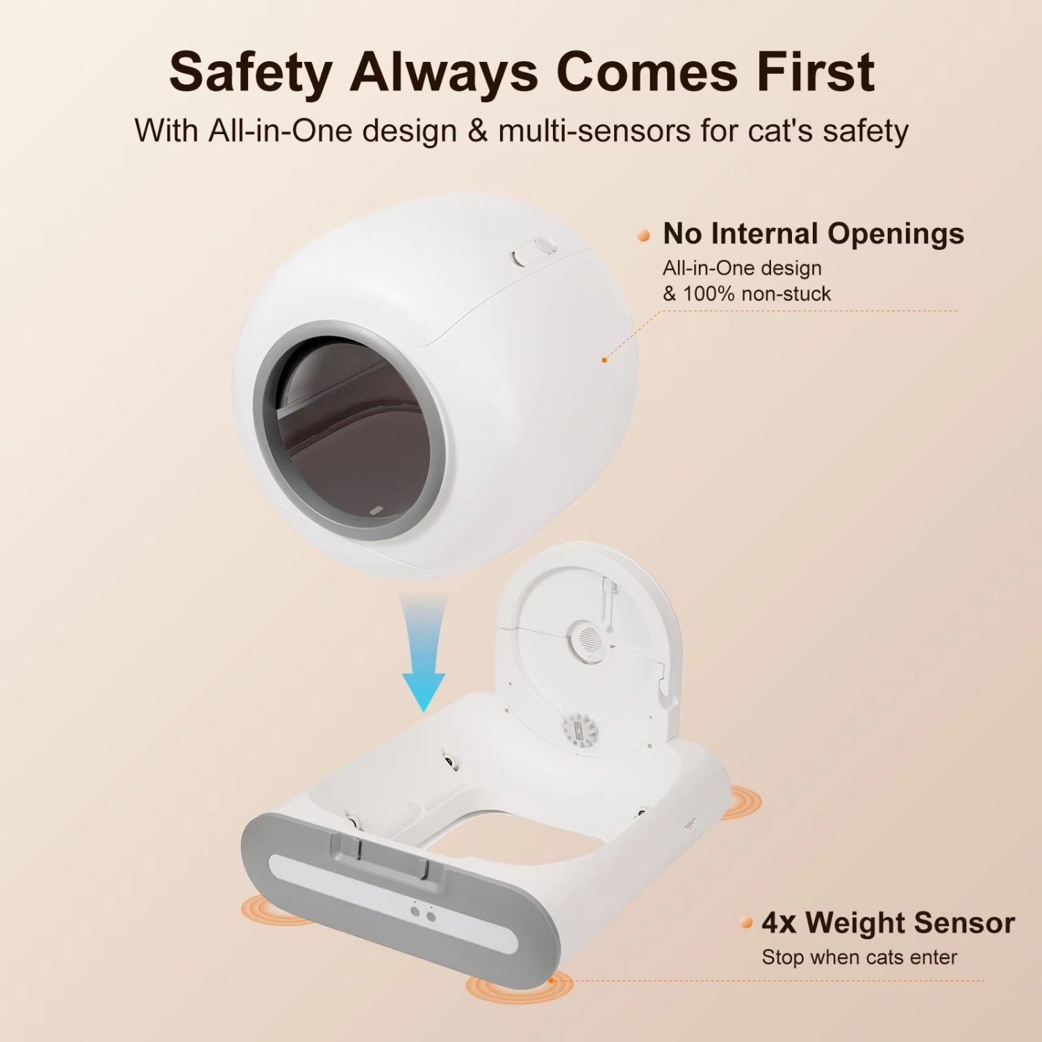 QWINERN Caixa de areia para gatos de 65 litros, autolimpante, com controlo por aplicação, Wi-Fi 2.4G, inclui tapete higiénico e saco para o lixo. - 3