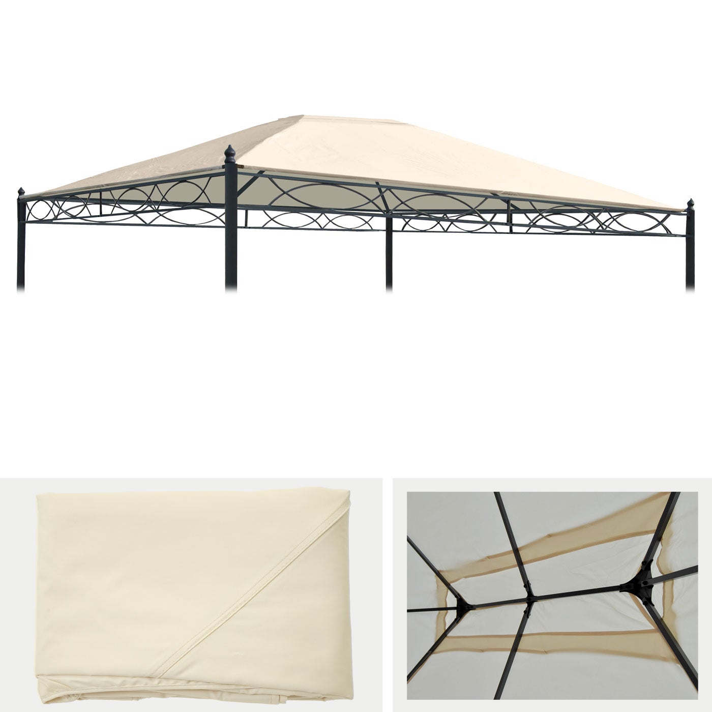 Tetto Di Ricambio Gazebo 3x3 M - Impermeabile 160 G/m&sup2; Beige, Doppio Tetto Per Giardino
