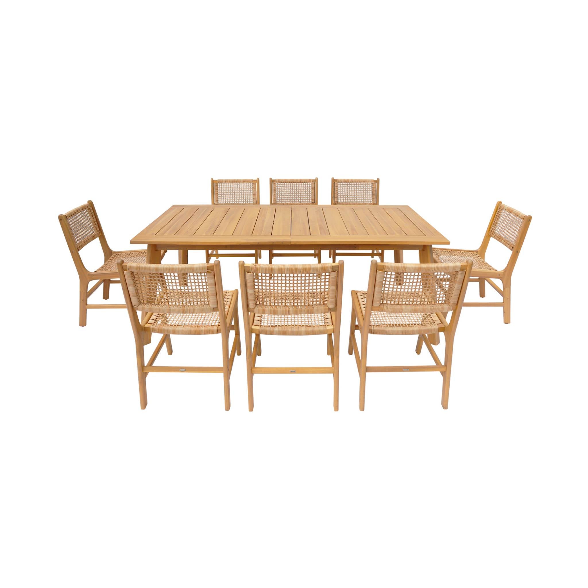 Mesa de jardim extensível madeira de acácia, 8 cadeiras, Palena + Ocara, Natural, 275x100x75 cm - 2
