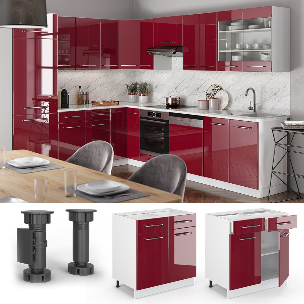 Meuble Haut D'angle De Cuisine VICCO Fame-Line 57x57 Cm - Rouge Bordeaux/anthracite, à Monter