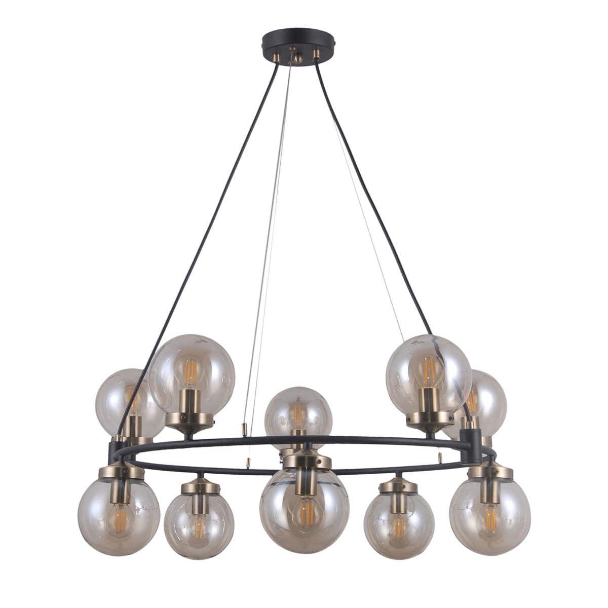 Lampa wisząca Galvez czarny mat-antyczny brąz 10xE14x5W industrialny wym: 85 x 72 x 72 cm szkło Italux