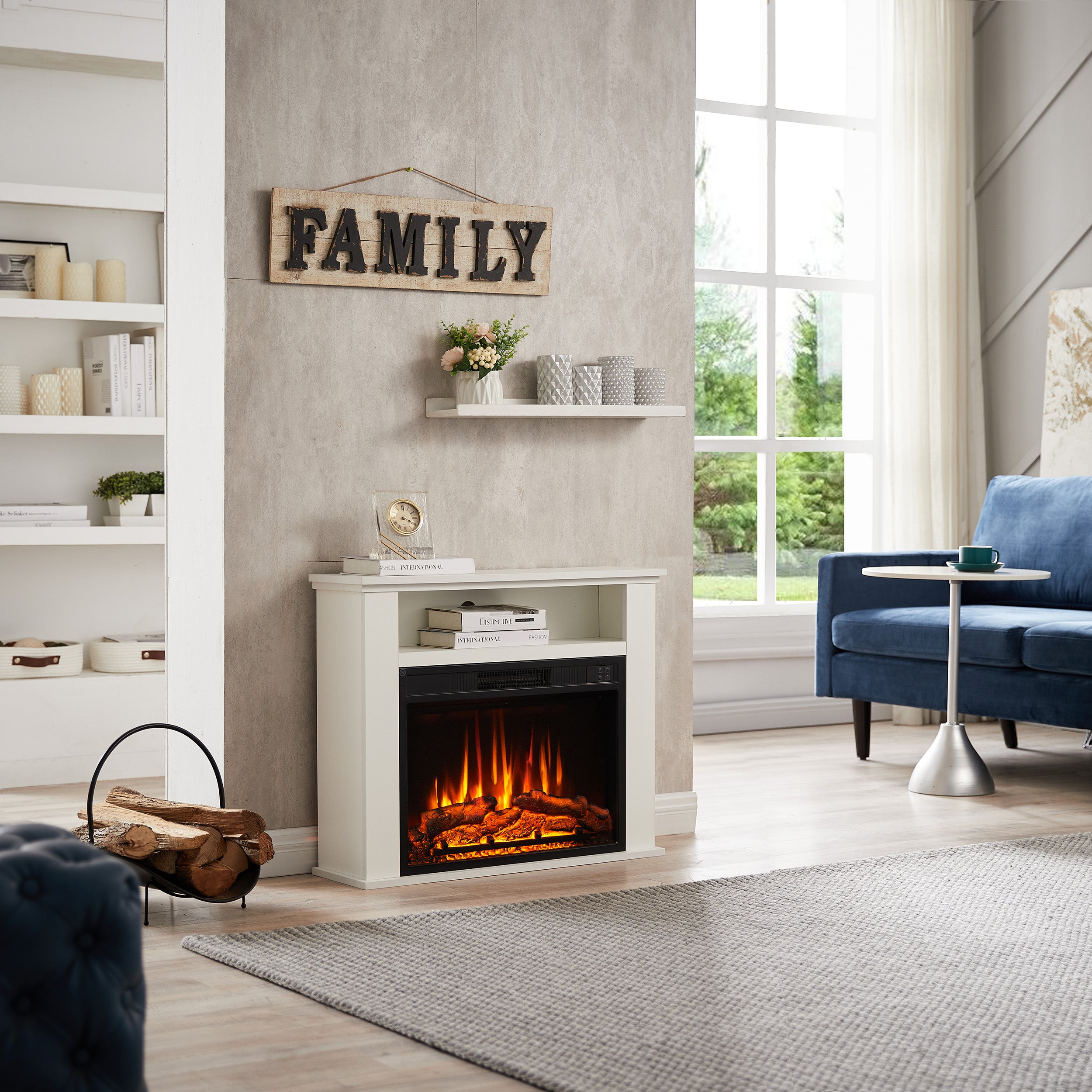 Cheminée électrique BALDERIA Frida - Cheminée sur pied, effet flammes 3D, 2000 W - Blanc - 2