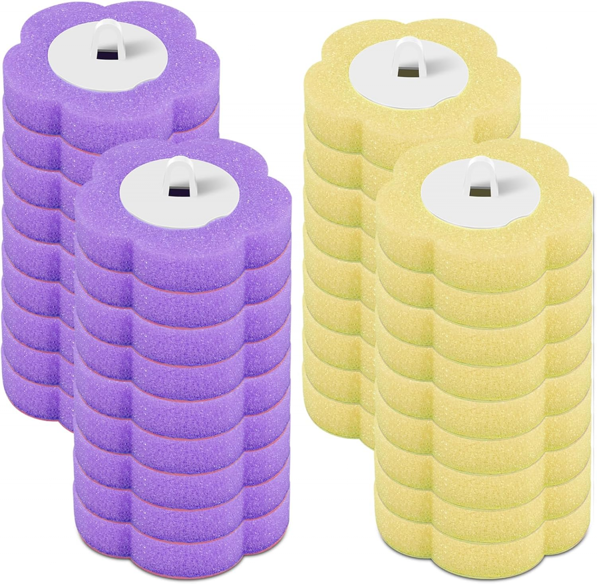 Perie de toaletă de unică folosință, 36 capete de rezervă pentru baie, 5,5 * 5,5 cm, material burete, galben și violet
